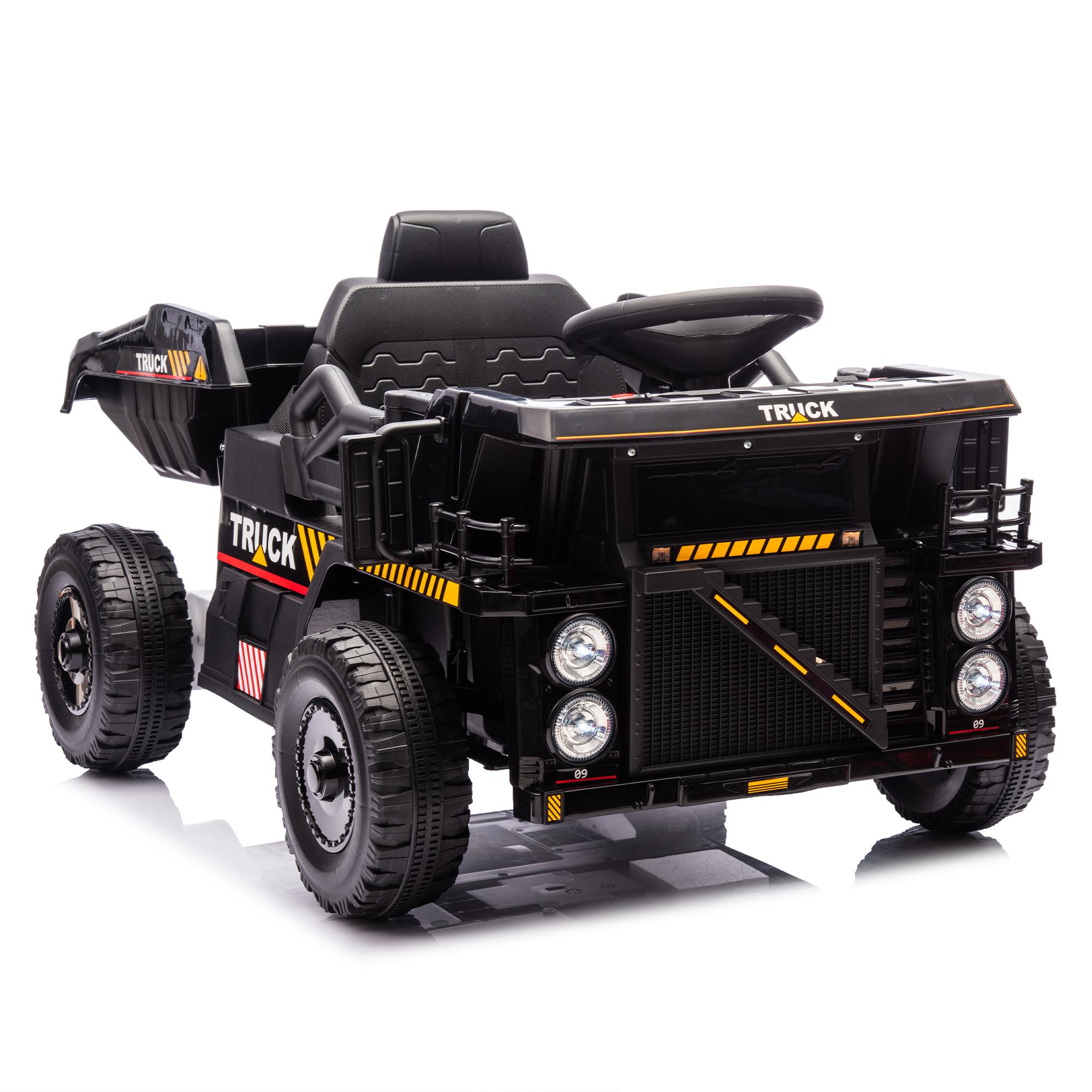 12V Kids Ride-On Dump Truck with Parent Control, Rear-Wheel Suspension, Ride on Toys with Bluetooth, Adjustable Speed, for Ages 3-5, Black | Aosom.com