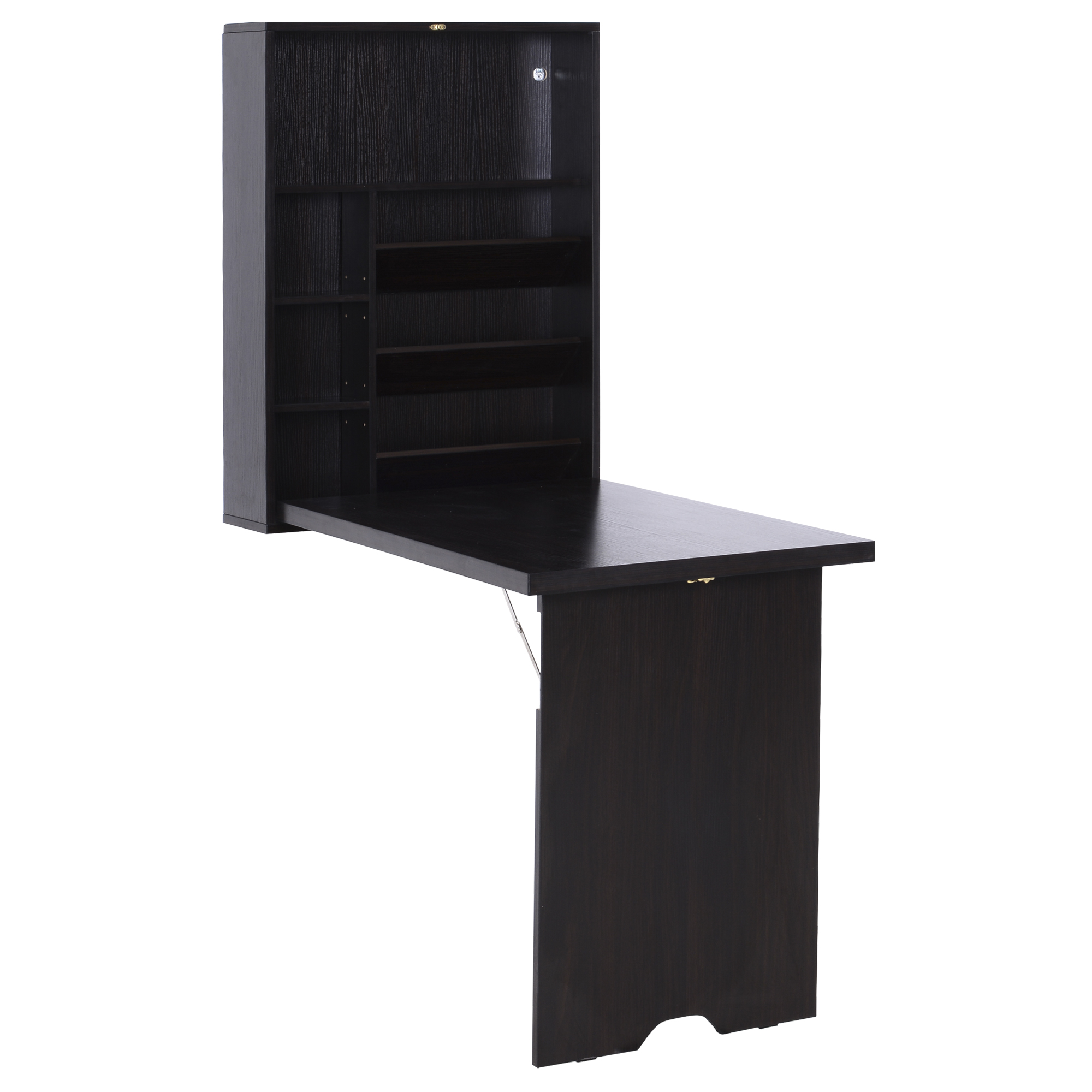 HOMCOM Wall Mounted Convertible Desk Multi-Function with Storage Shelf Espresso Brown for Home Office | Aosom.com