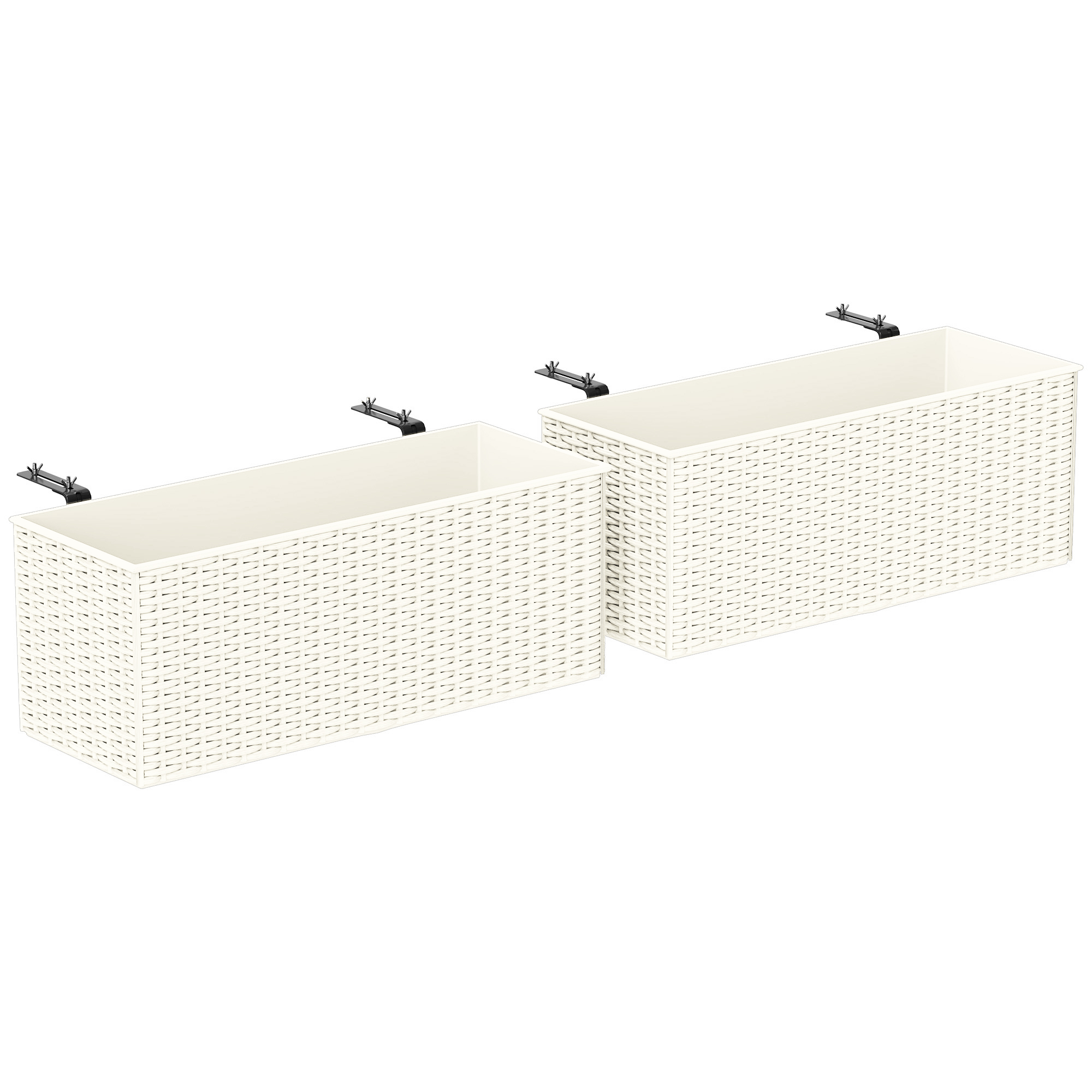 Outsunny 2 Pack 20 Inch Railing Flower Pots, Self-Watering Hanging Planter Box for Fence, Garden, Rattan Look, White