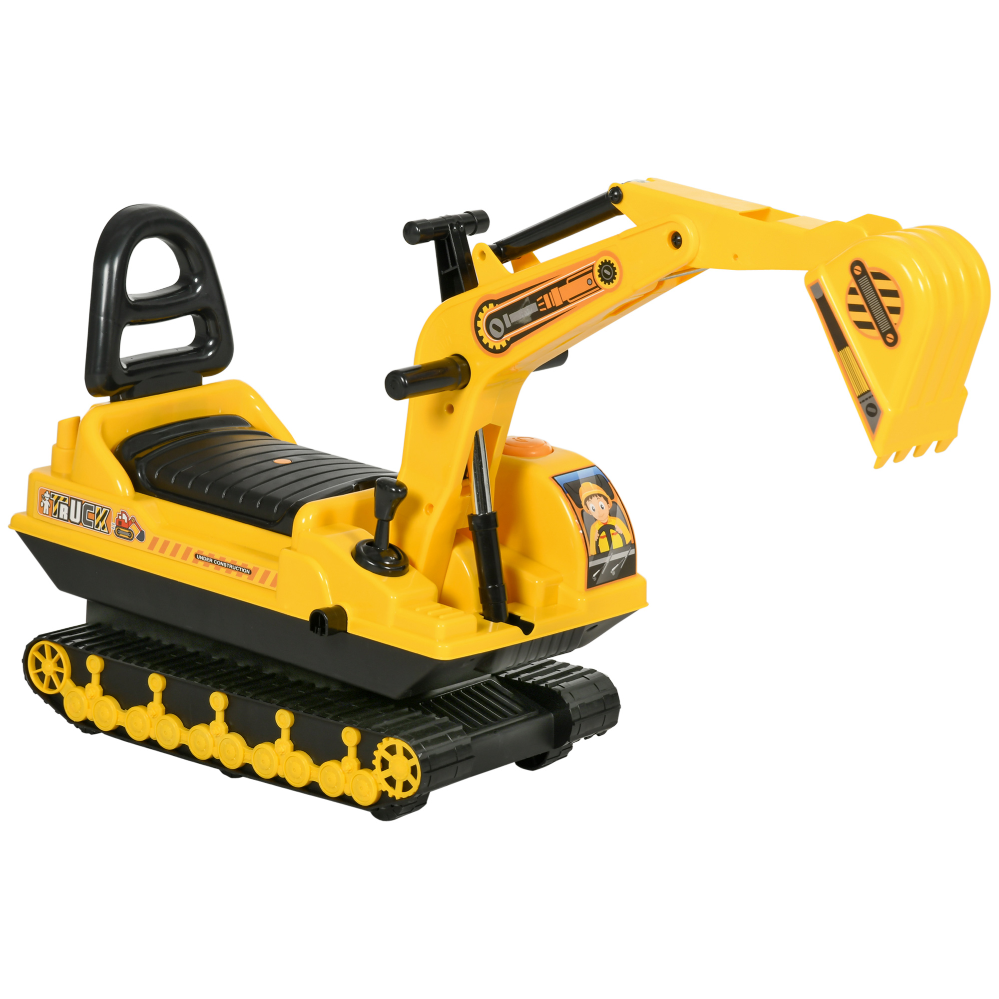 HOMCOM Kids Excavator Toy with Rotatable Digging and Storage Bucket,  Kids Ride-on Construction Car for 3-8 Years Old, Yellow &amp; Black | Aosom.com