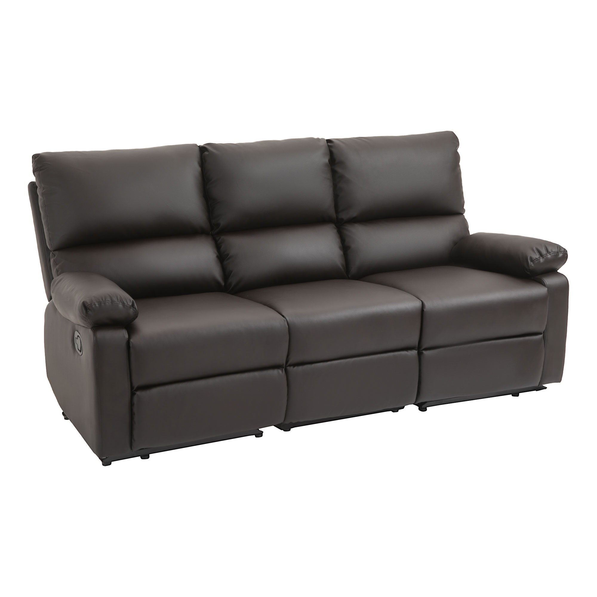 HOMCOM Manual Recliner with Side Handle 3 Seater Sofa with 2 Recliners PU Leather Recliner Sofa with Retractable Footrest for Living Room - Brown