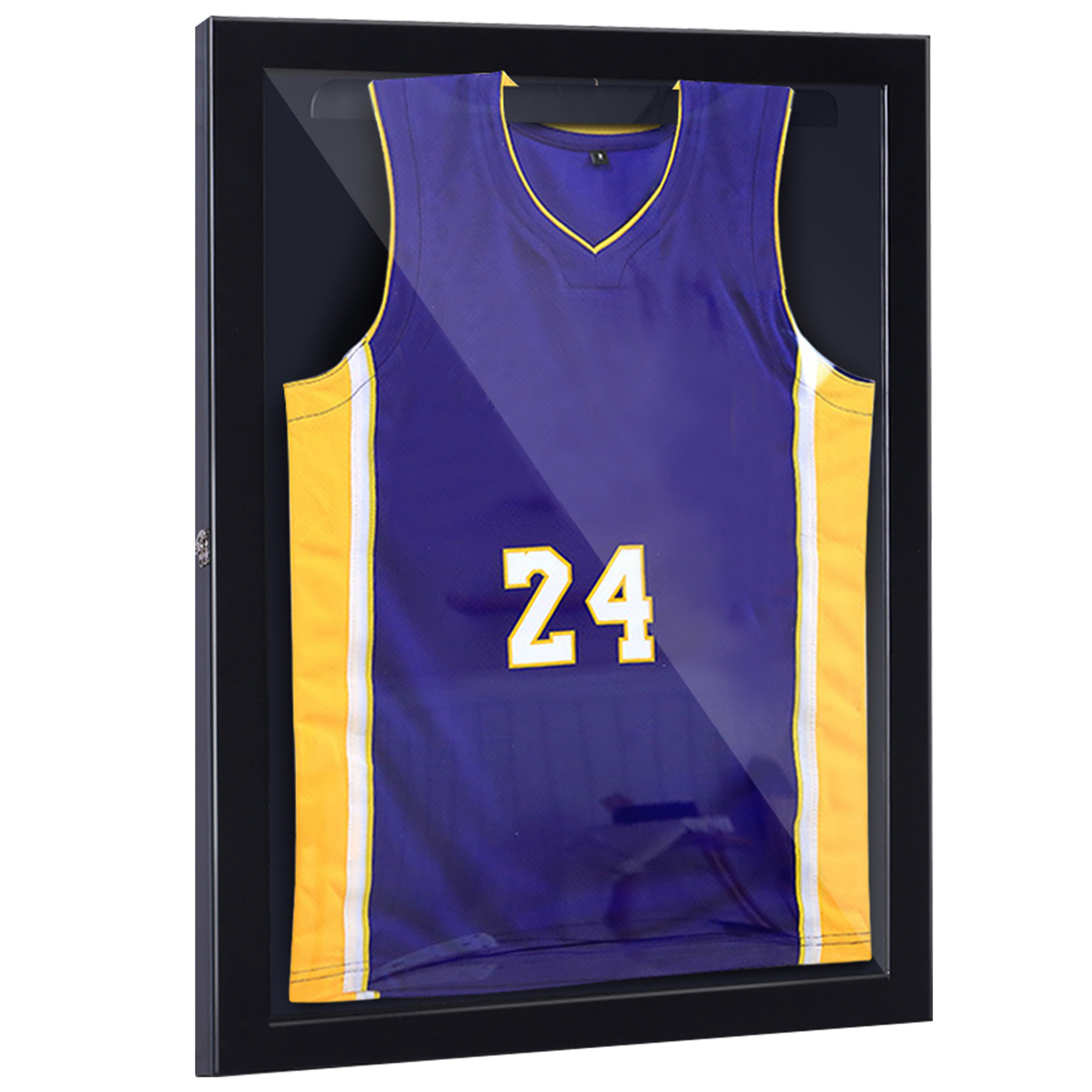 HOMCOM 35 x 28 Wooden Wall Mounted Jersey Memorabilia Shadow Box Display Case with Latch - Black