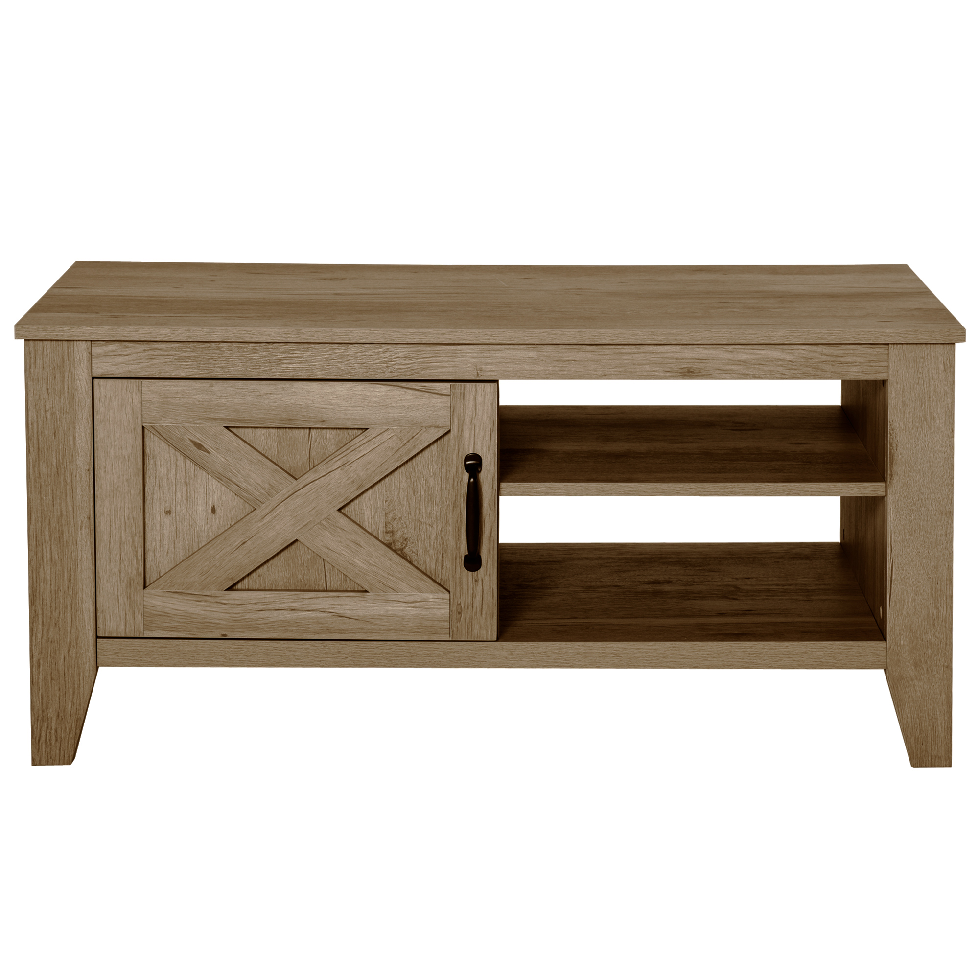 HOMCOM Farmhouse Coffee Table Oak with Enclosed Storage Cabinet Adjustable Open Shelves Living Room | Aosom.com