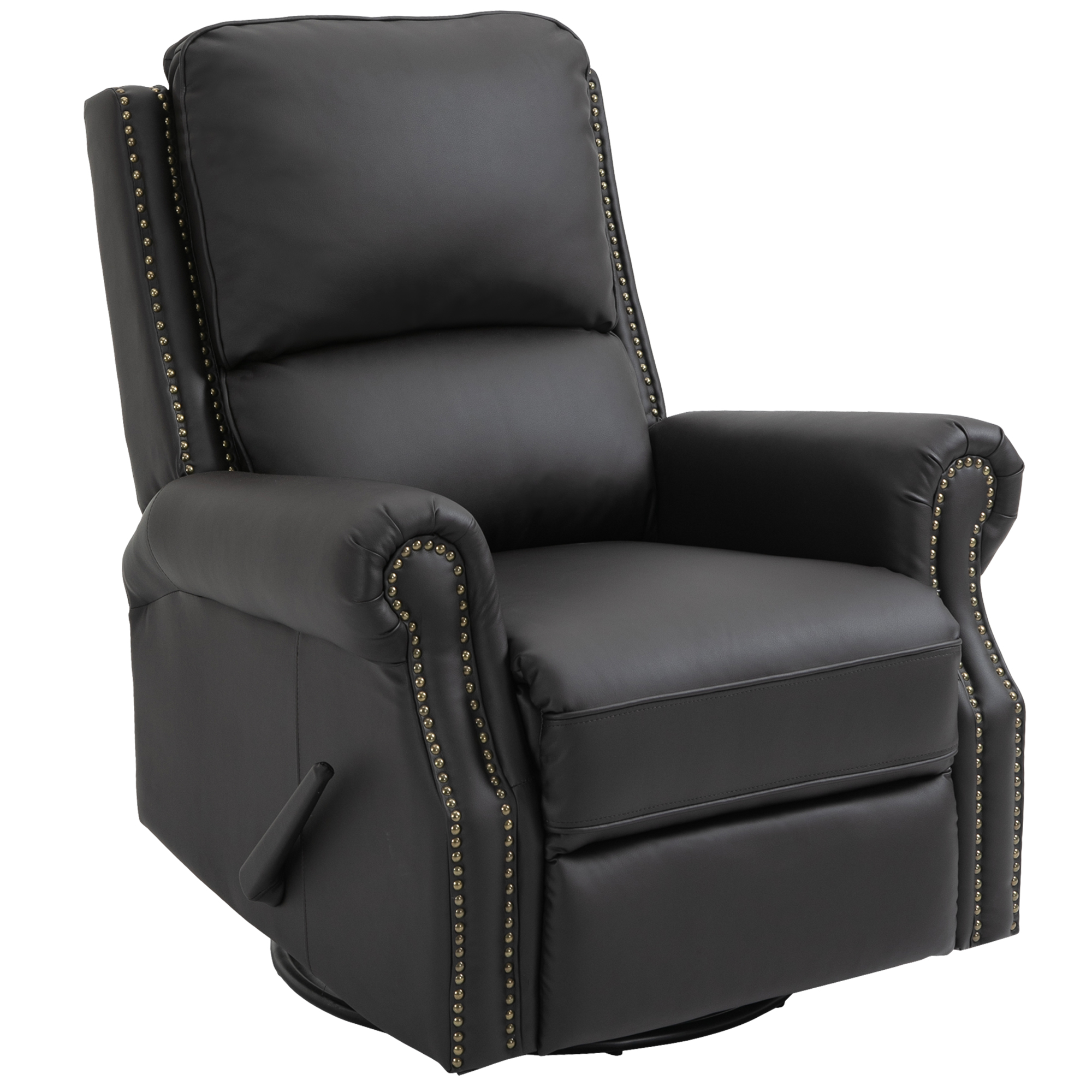 HOMCOM Manual Recliner Chair with Padded Sponge Seat  PU Leather  and 360 Degree Swivel Metal Base  Brown