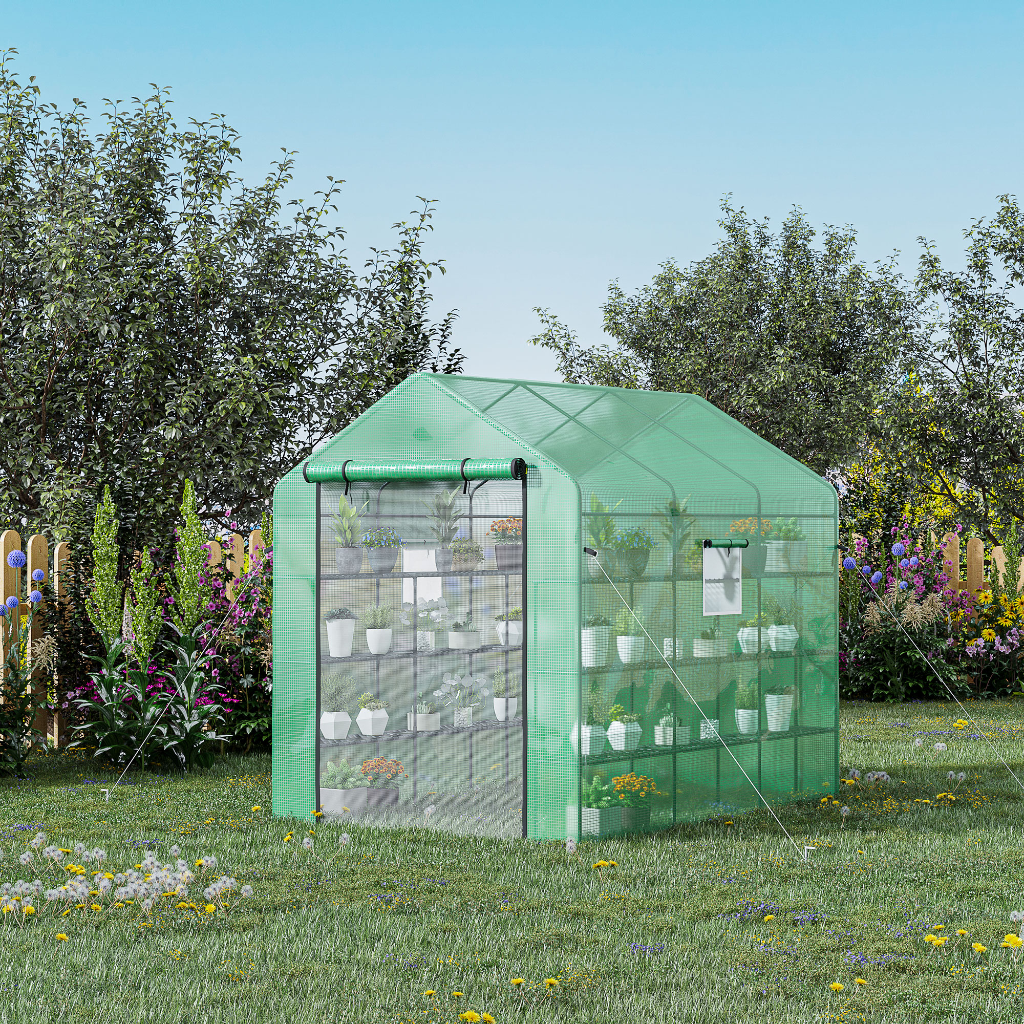 Outsunny 8' x 6' x 7' Portable Walk-in Greenhouse, 18 Shelf Hot
