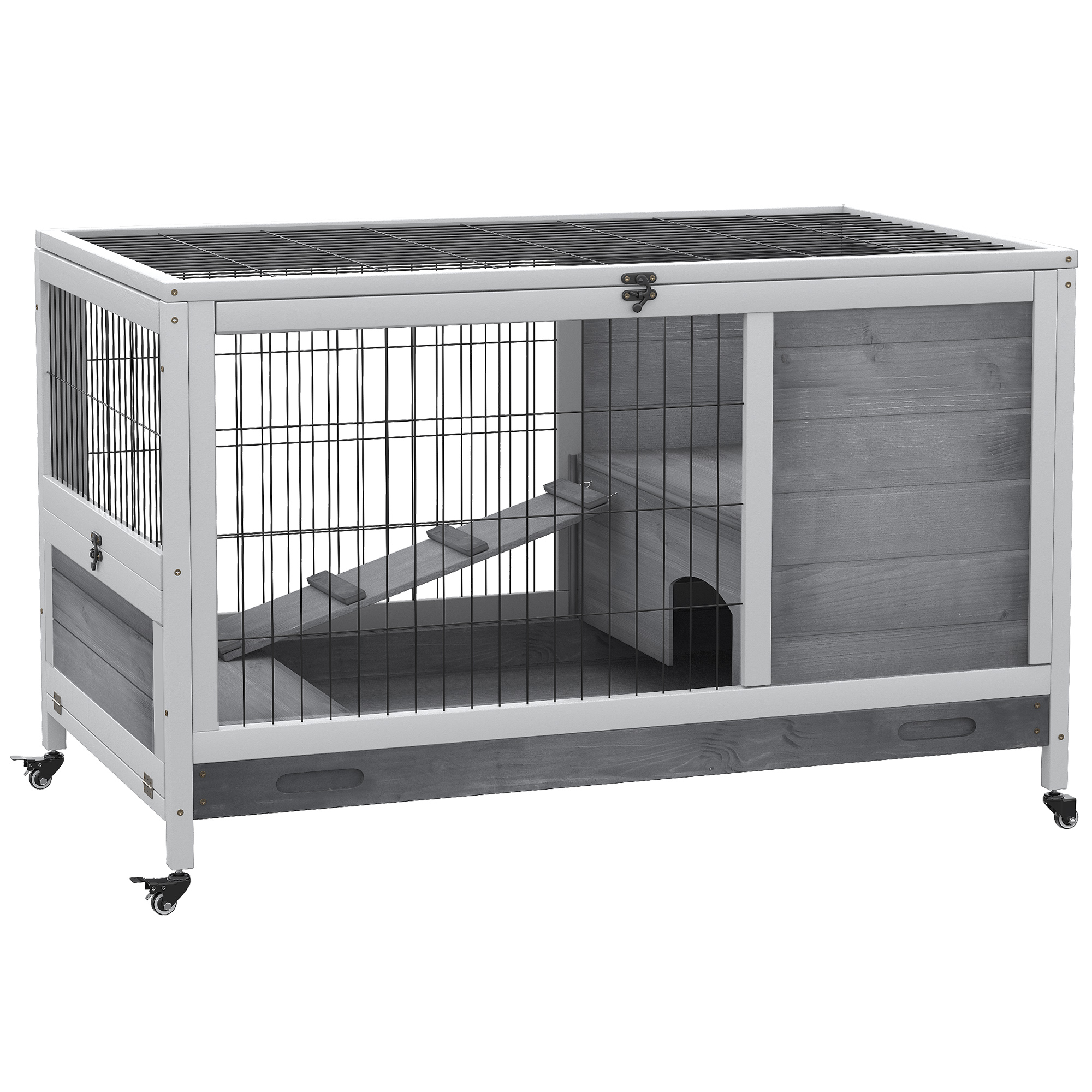 PawHut Wooden Indoor Rabbit Hutch Elevated Cage Habitat with