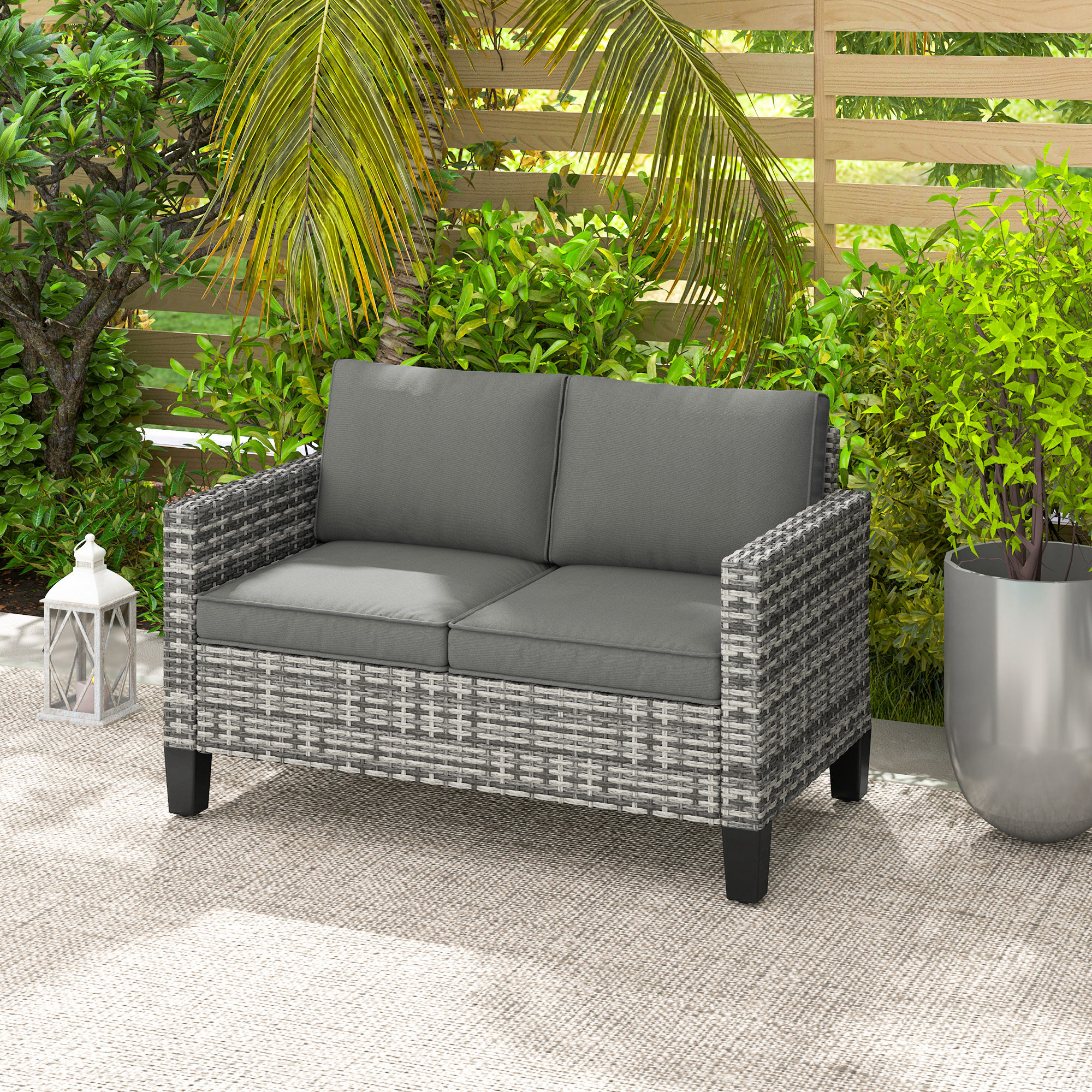 Outsunny 2 Seater Rattan Outdoor Sofa, Patio Couch Loveseat