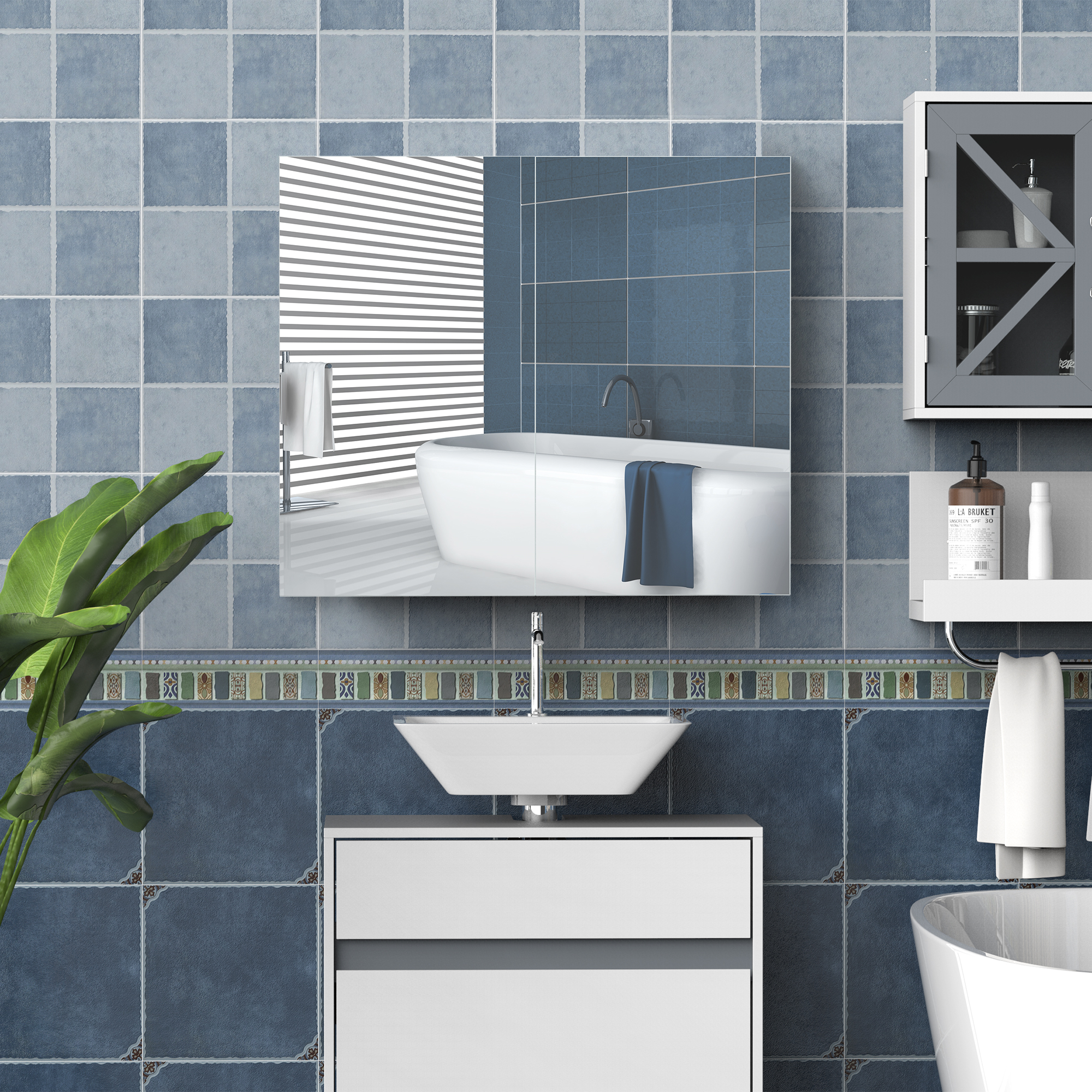 HOMCOM Wall Mount Mirrored Bathroom Medicine Cabinet Adjustable Shelf Double Soft Close Doors Grey Aosom Canada