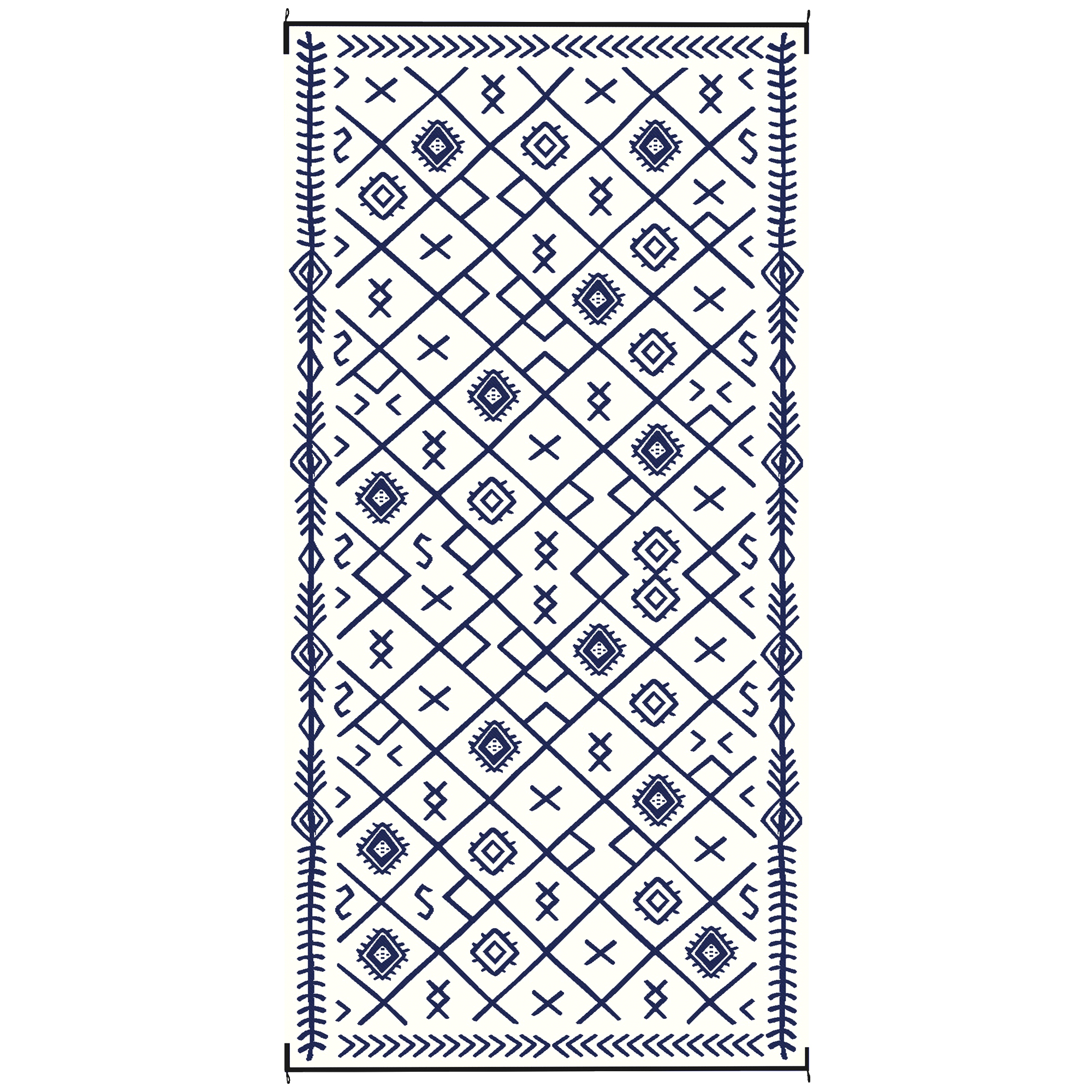 Outsunny Reversible Outdoor Rug, Waterproof Plastic Straw with Carry Bag, 9' x 18', Blue & White Rhombus