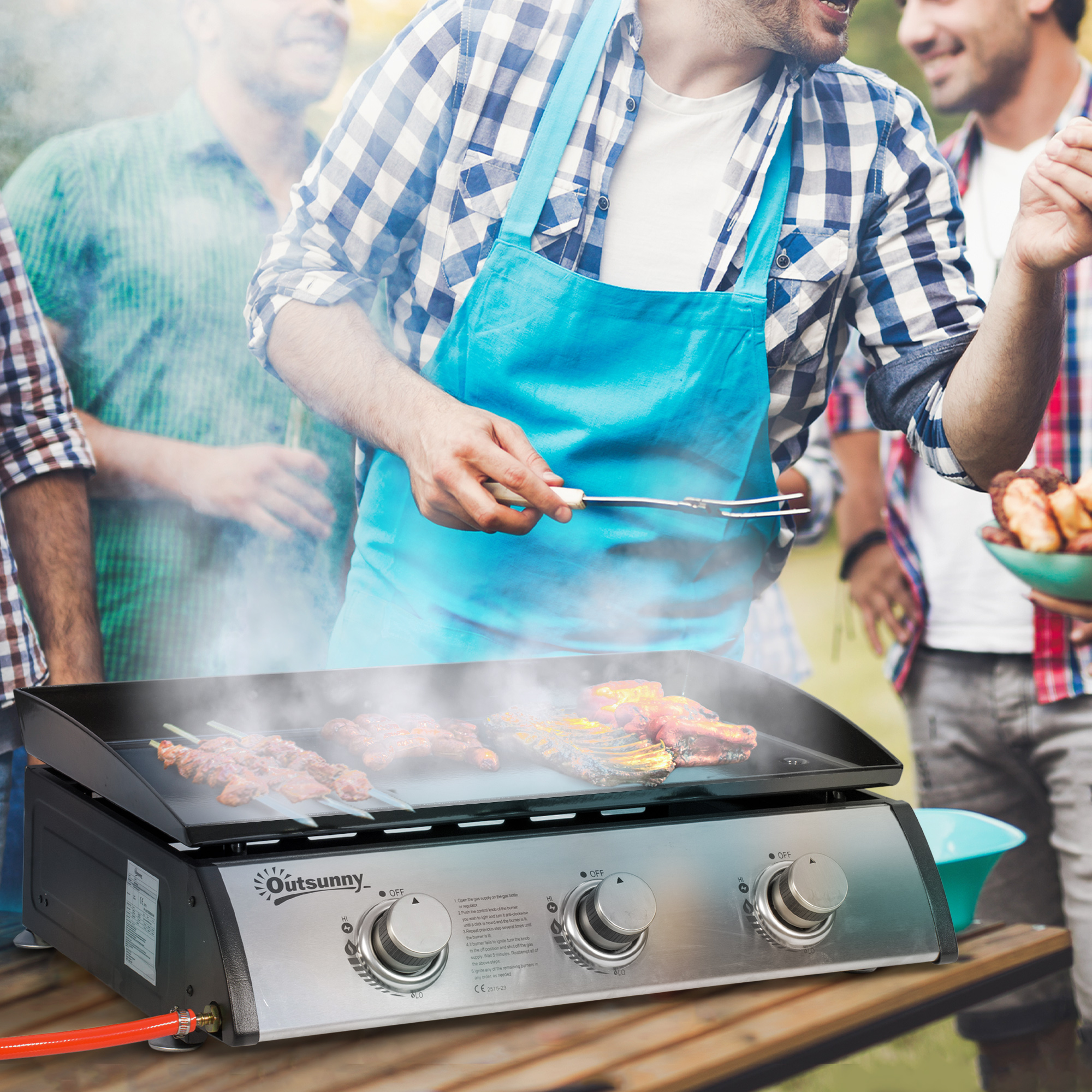 Outsunny 3 Burner Liquefied Gas Grill, Portable Tabletop BBQ Grill, for Camping, Picnic, Silver Aosom Canada