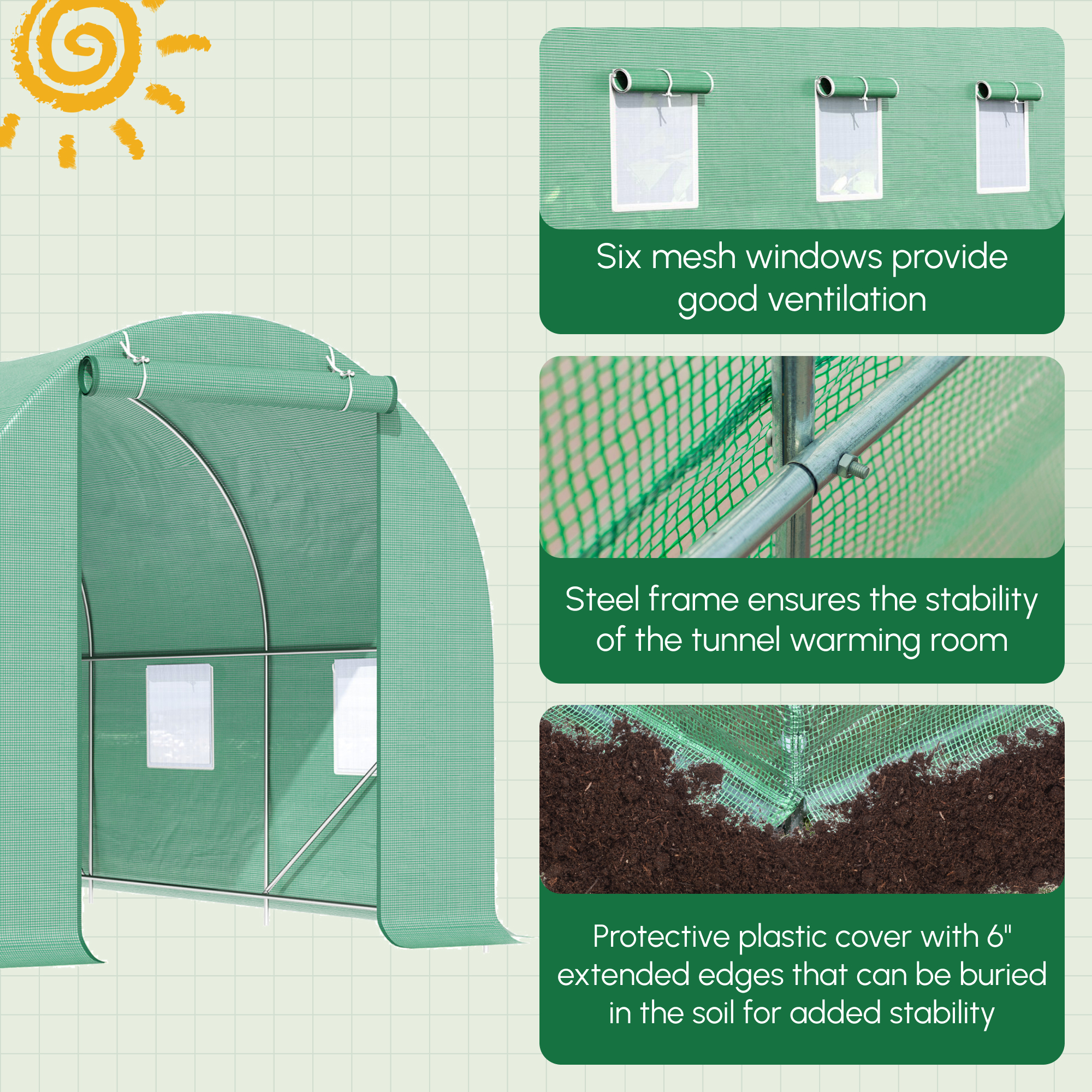 Outsunny 15'x7'x7' Greenhouse Outdoor Portable Walk-In Tunnel with