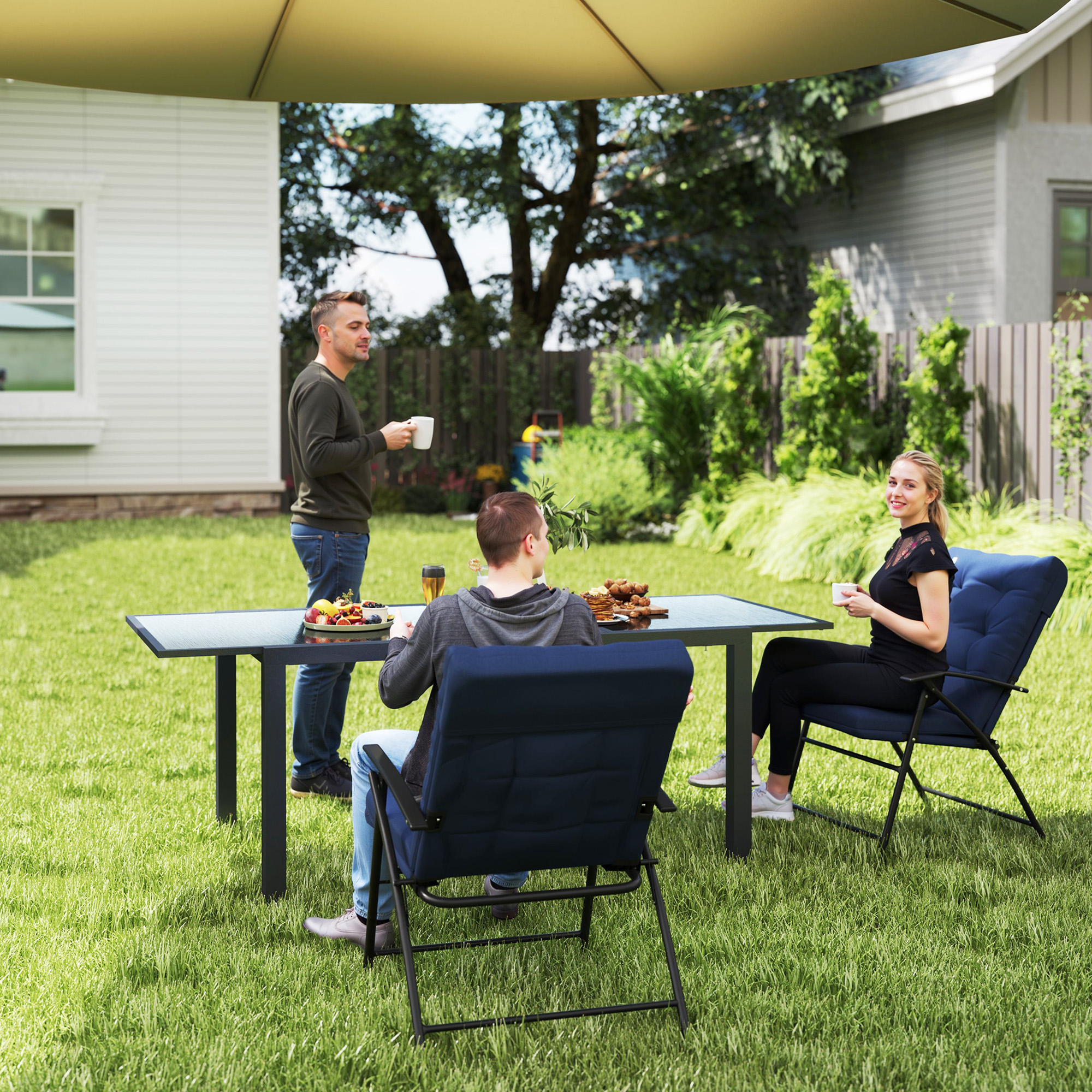 Outsunny Set of 2 Foldable Lawn Chairs with Adjustable Backrest Padded Folding Camping Chairs for Patio Outdoor Blue Aosom Canada