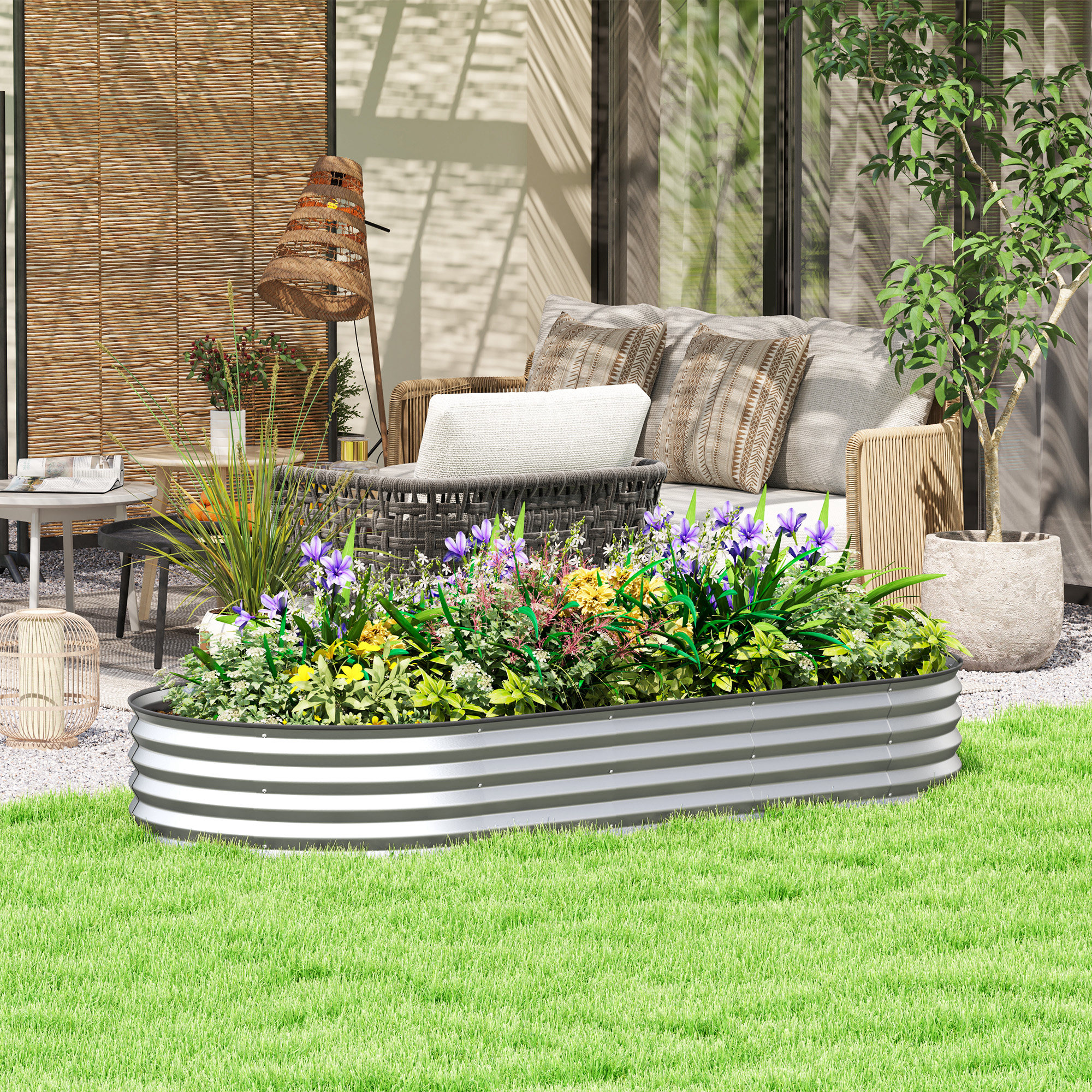 Outsunny 7' x 3' x 1' Large Outdoor Planter Box, Galvanized Raised Garden Bed with Metal Plant Stake, Silver Aosom Canada