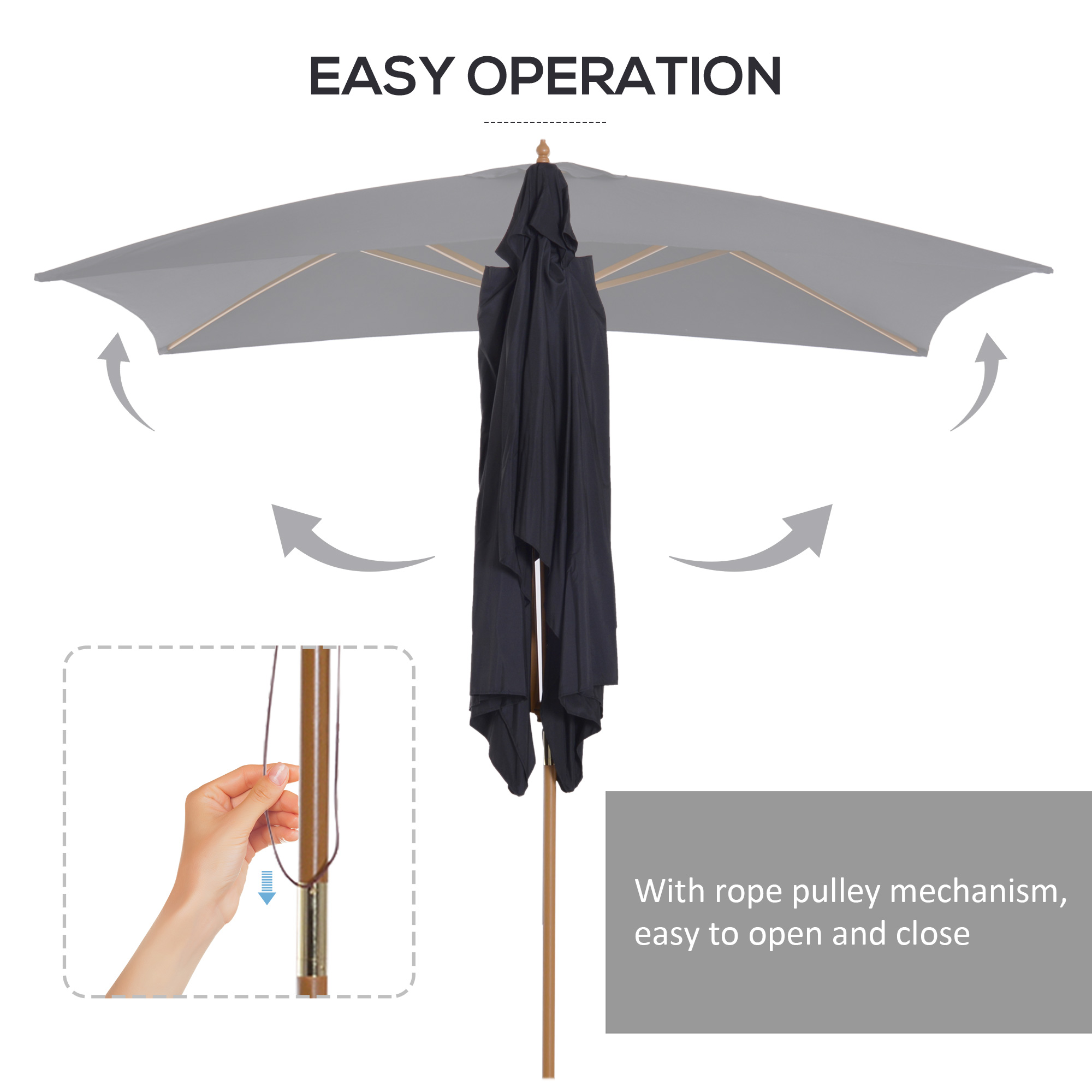 Outsunny 7' x 10' Wooden Patio Umbrella Rectangle Garden