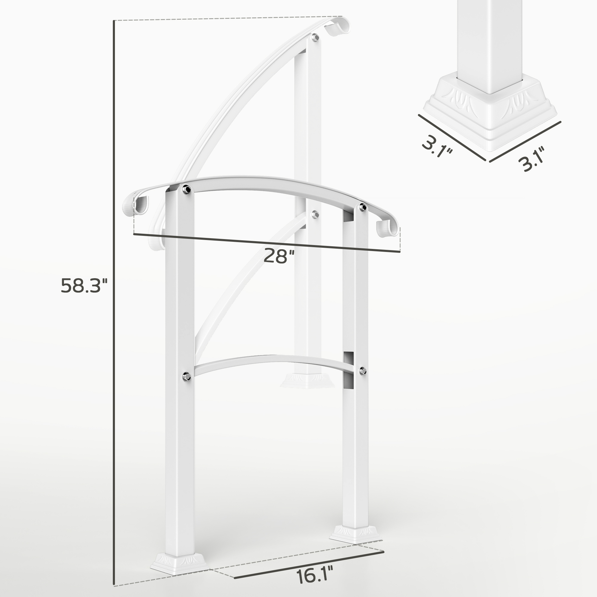 Outsunny 1-3 Step Metal Handrails for Outdoor Steps, Porch Deck Stair Railing with Installation Kit for Concrete Steps, White