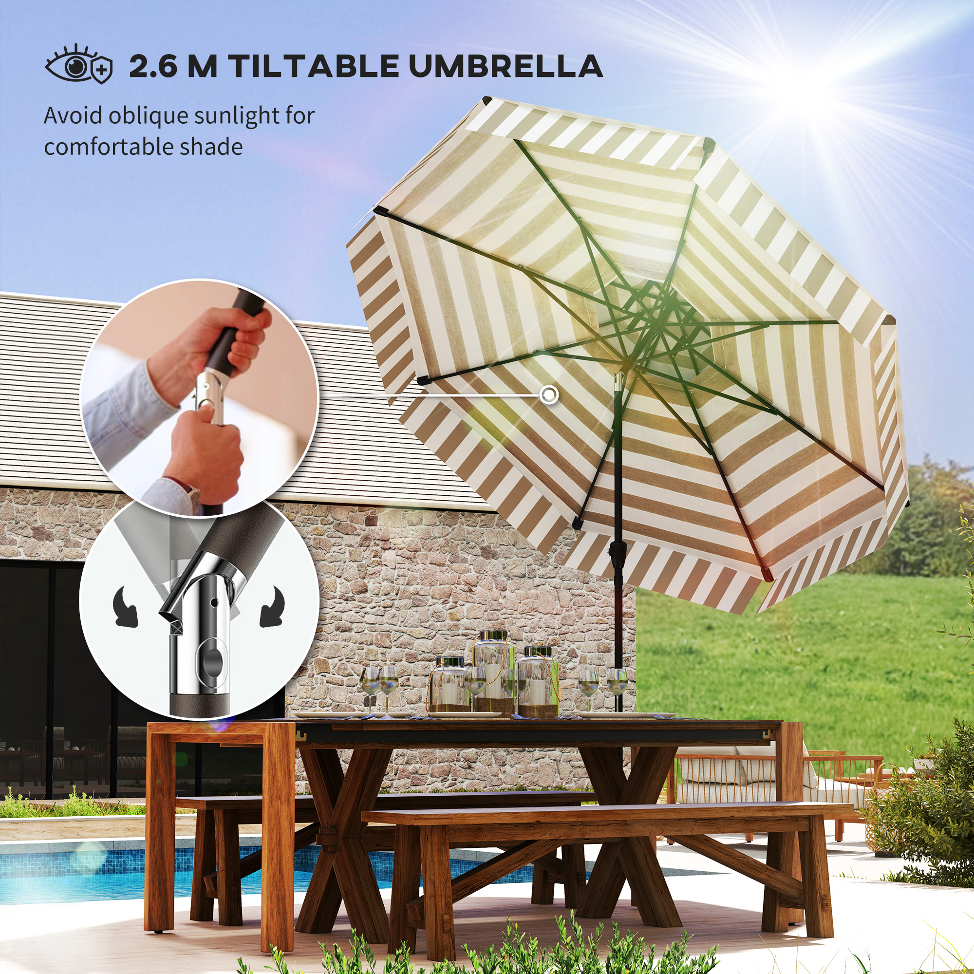 Outsunny 8.6FT Patio Umbrella, UPF 30+ Outdoor Market Umbrella, 2-Tier ...