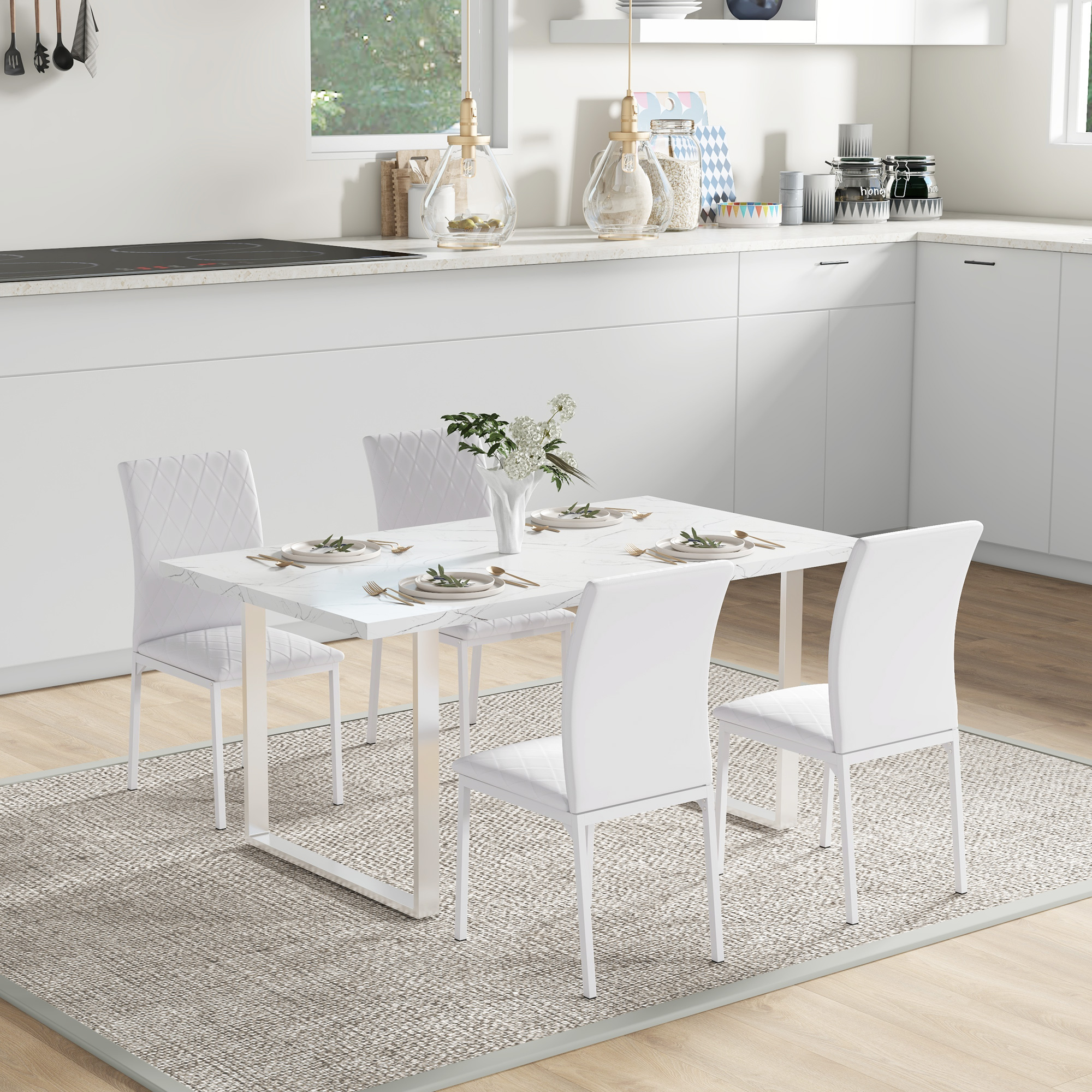 HOMCOM Modern Dining Chairs Set of 4, Upholstered Faux Leather Accent ...