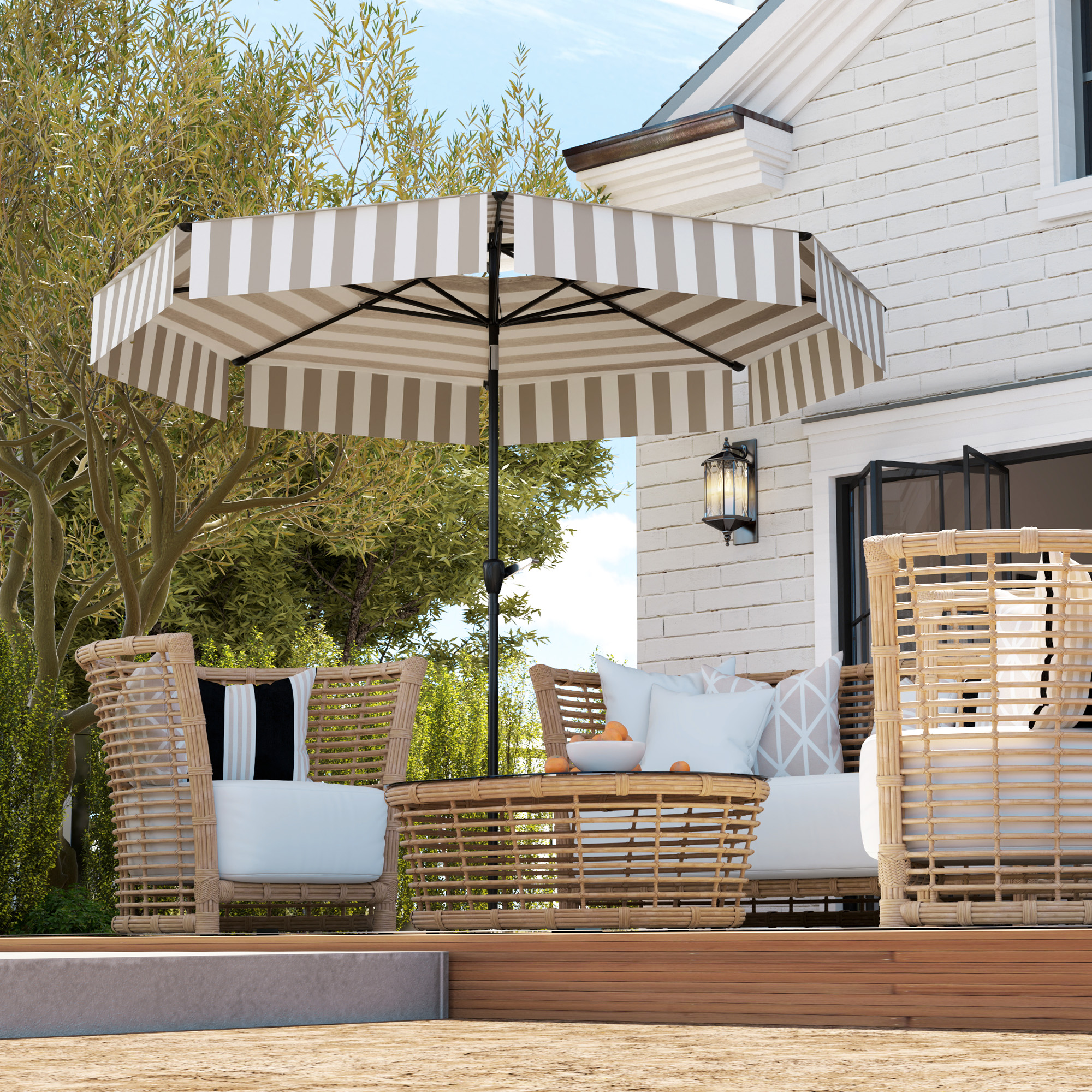 8ft steel ribs patio umbrellas 10Ft Outdoor Market Umbrella With 8 Sturdy Ribs, Tilt Crank Push Button For Garden, Deck, Backyard And Pool Tan Stainless This tiki beach umbrella opens and closes smoothly with a manual push PURPLE LEAF Patio Market Umbrella