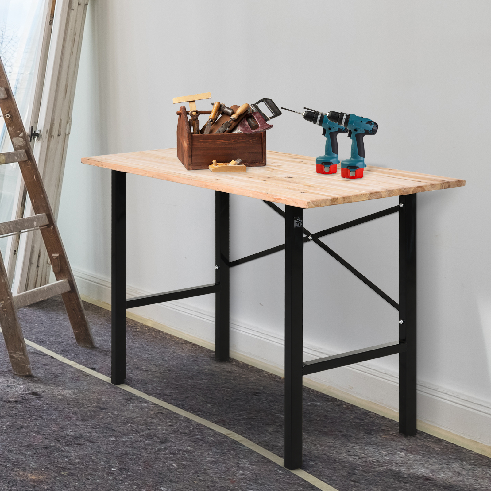 HOMCOM Fir Wood Work Table X-Shape Bracket High Stability Large ...