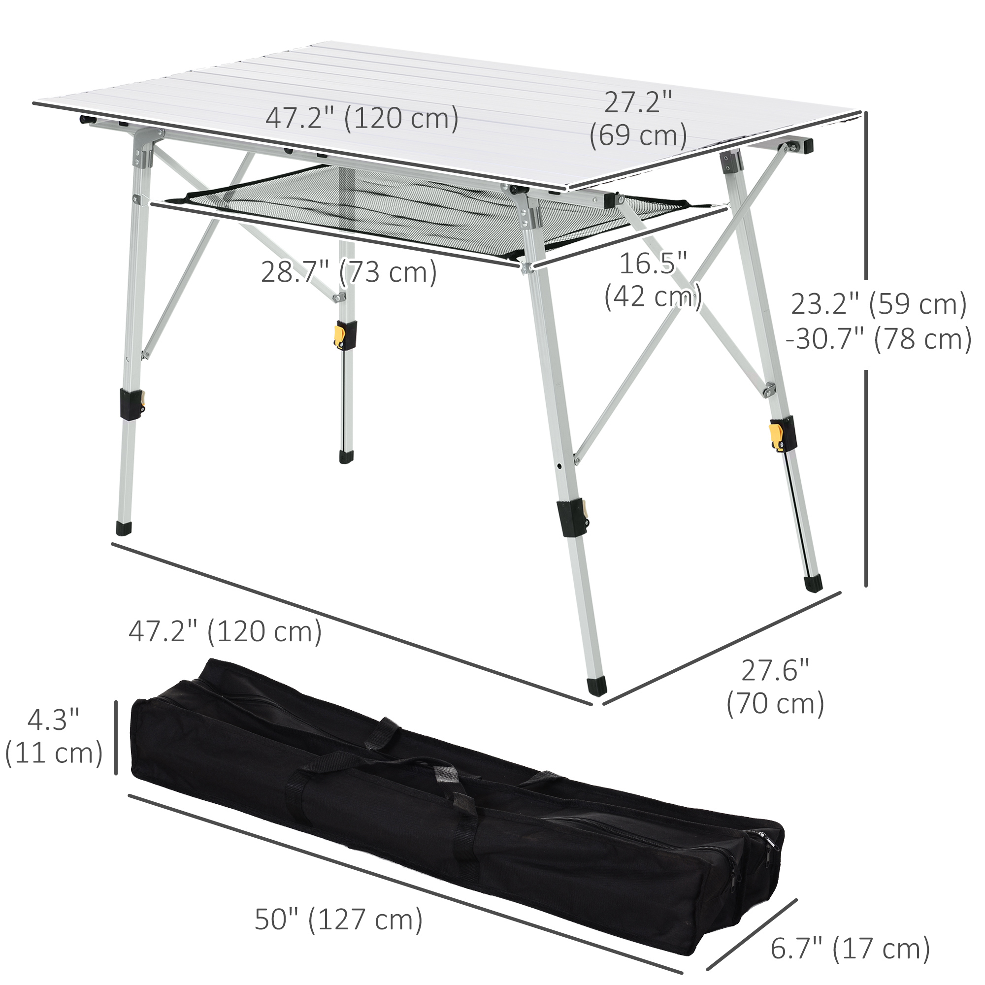 Outsunny 4FT Folding Aluminium Picnic Table Portable Camping BBQ Table ...