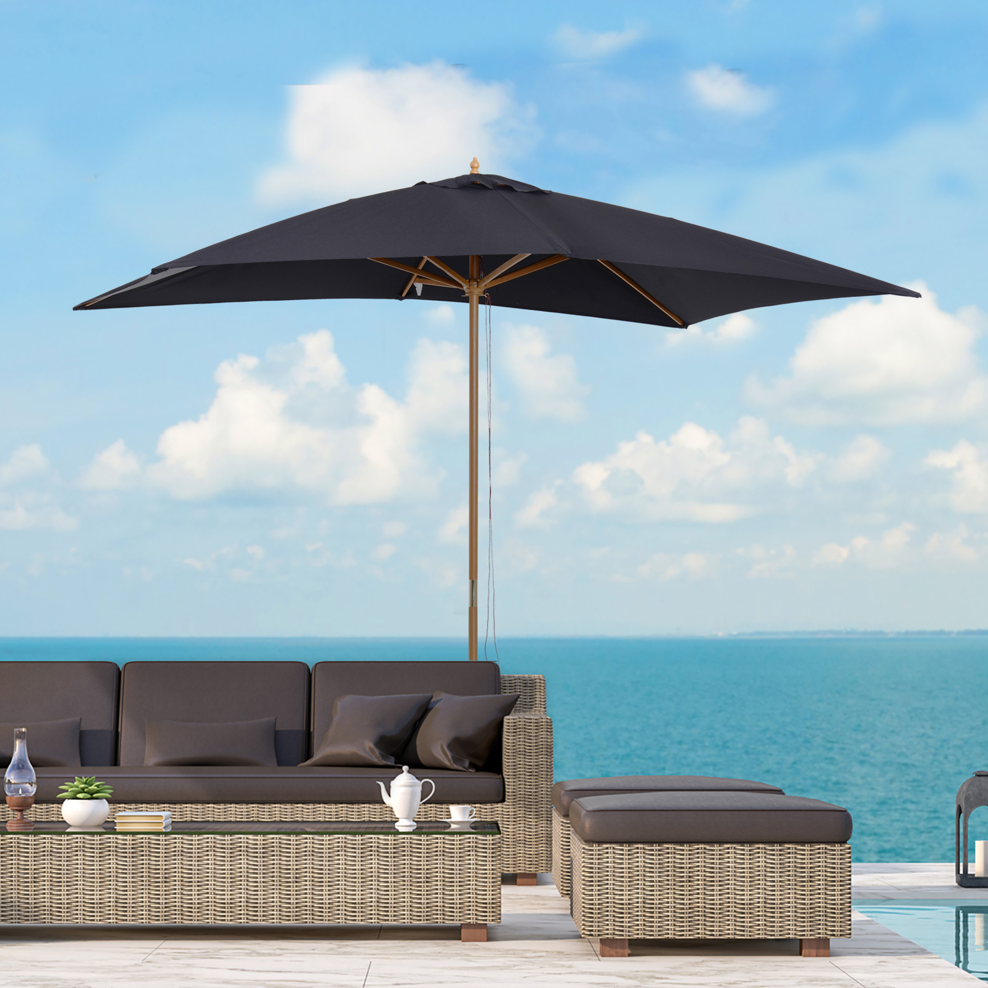 patio様 Outsunny 7' x 10' Wooden Patio Umbrella Rectangle Garden