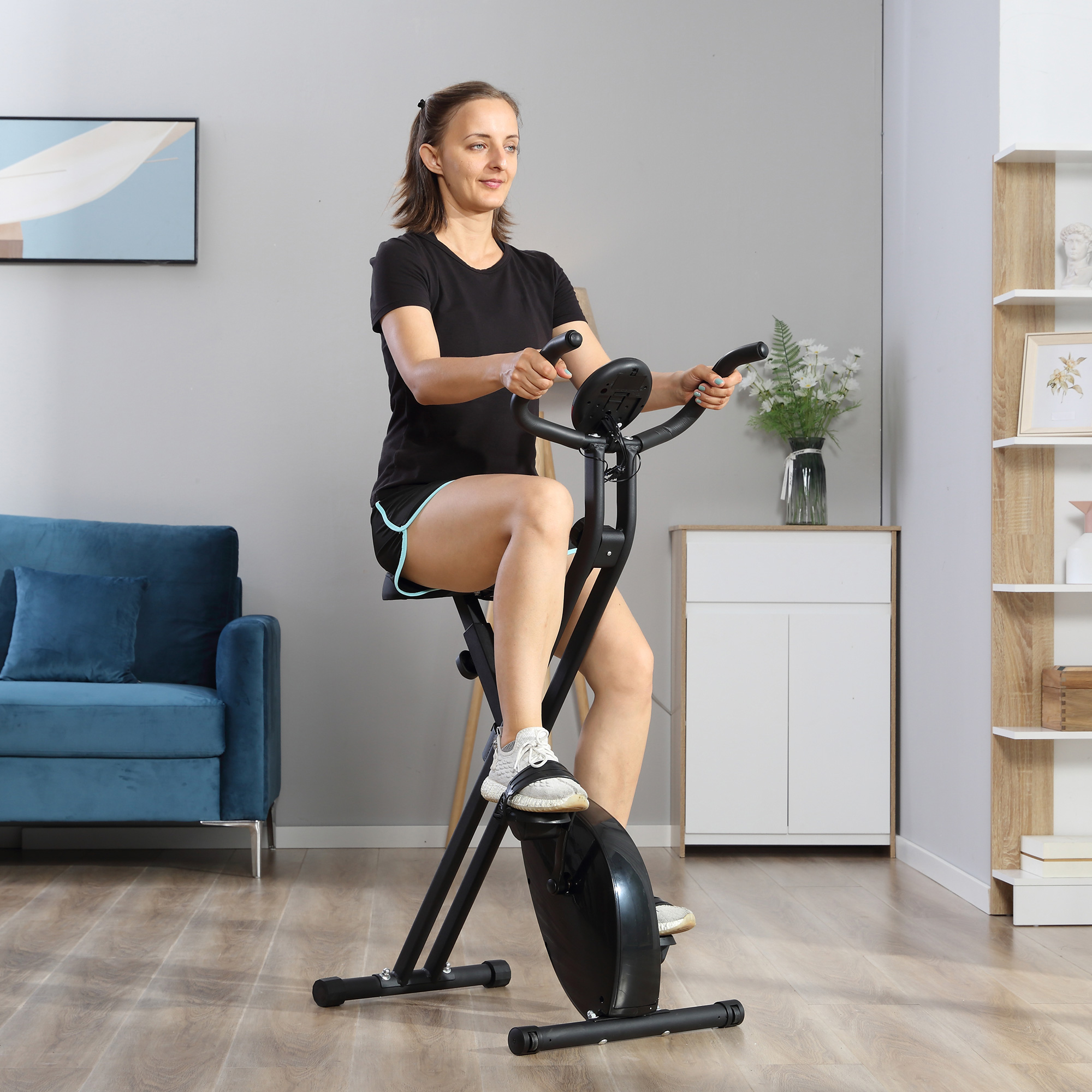 Soozier Foldable Exercise Bike Upright Fitness Bike 8-Level