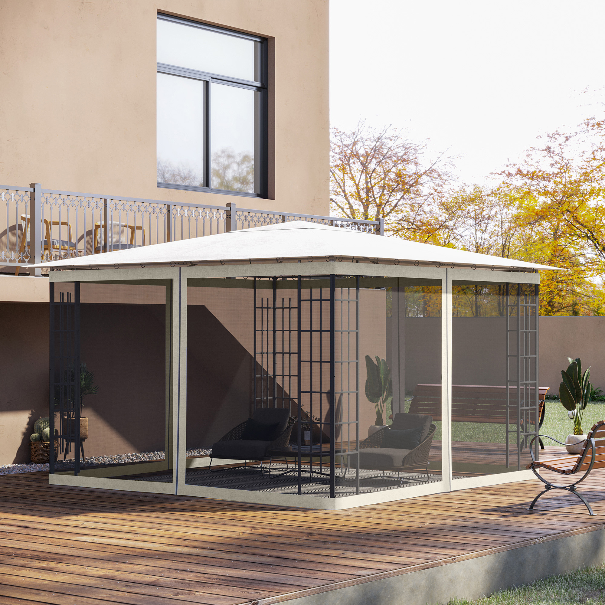 Outsunny Replacement Mosquito Netting for Gazebo 10' x 12' Black Screen Walls for Canopy with Zippers, White Aosom Canada