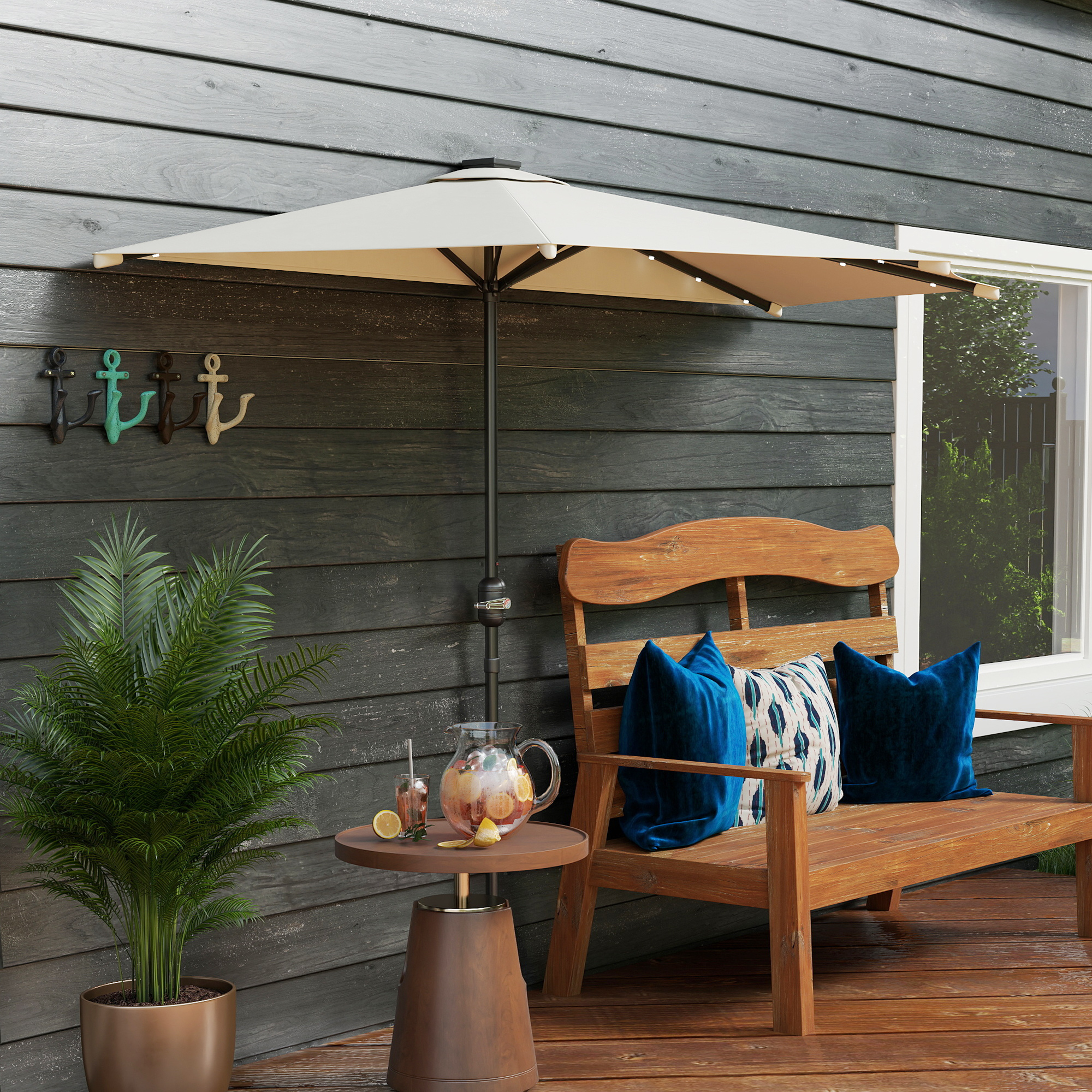 half outdoor patio umbrella Base 19.3 Round Umbrella Stand for 1.5-1.9 Poles, 20.9 LBS Heavy Duty Umbrella Base Stand for Garden, Backyard, Create a cool and comfortable spot in the smallest of spaces with the Nature Spring 9 Half Patio Umbrella to provide quality sun protection flush against a wall or side of your home Half Wall Commercial Patio Umbrella