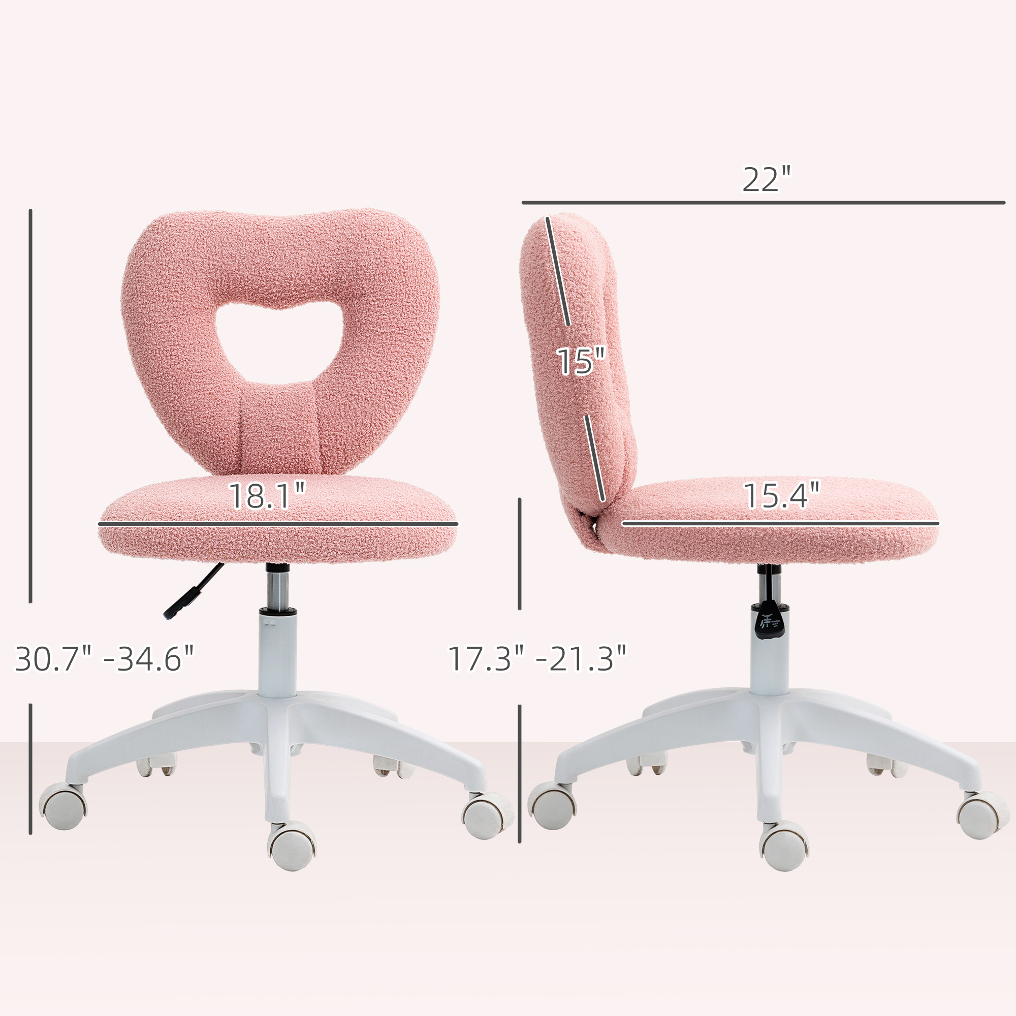 HOMCOM Armless Computer Desk Chair, Office Task Chair, Teddy
