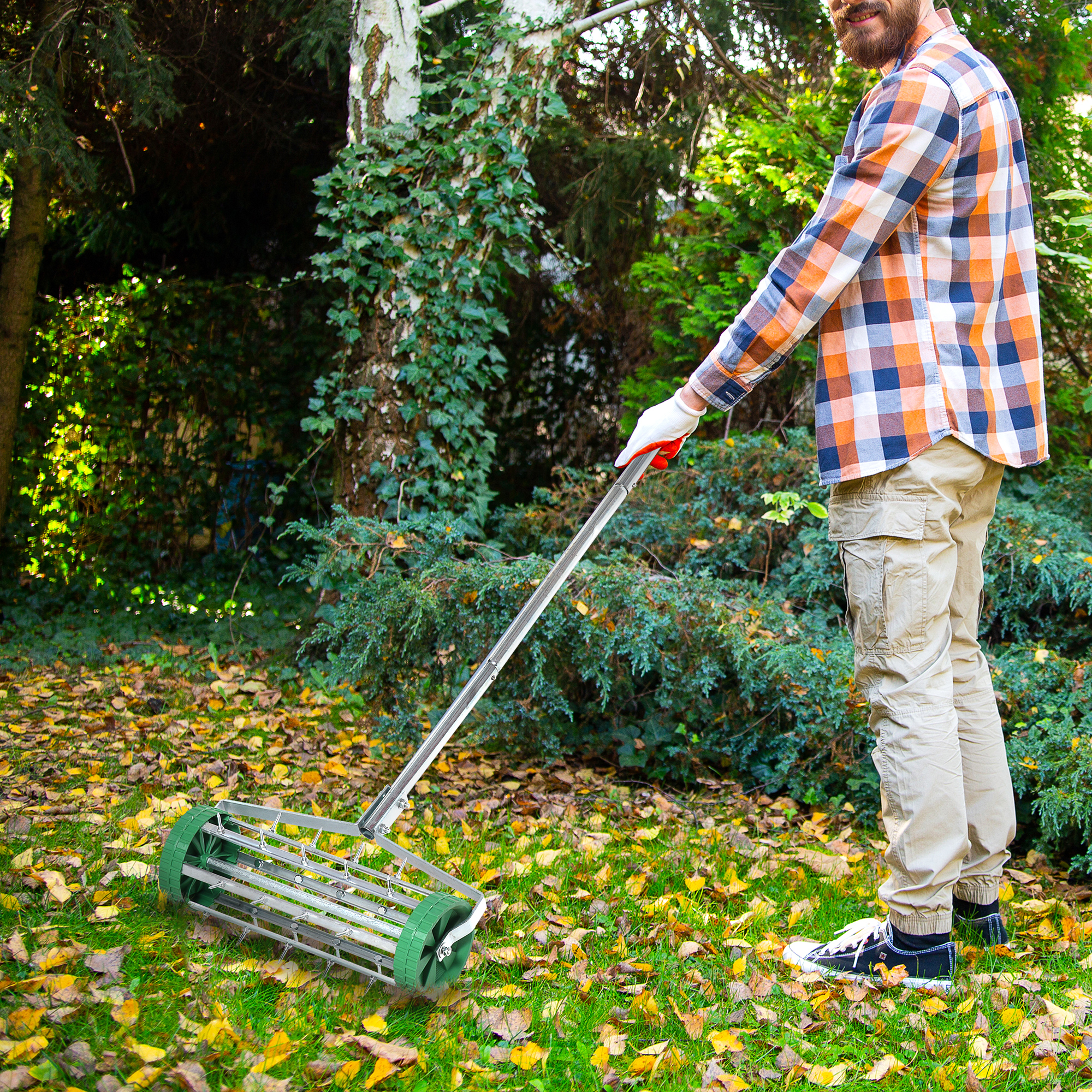 Outsunny Manual Lawn Aerator with Adjustable Handle, Lawn Aerator Machine, Grass Aerator for Lawn, Yard, Garden | Aosom Canada