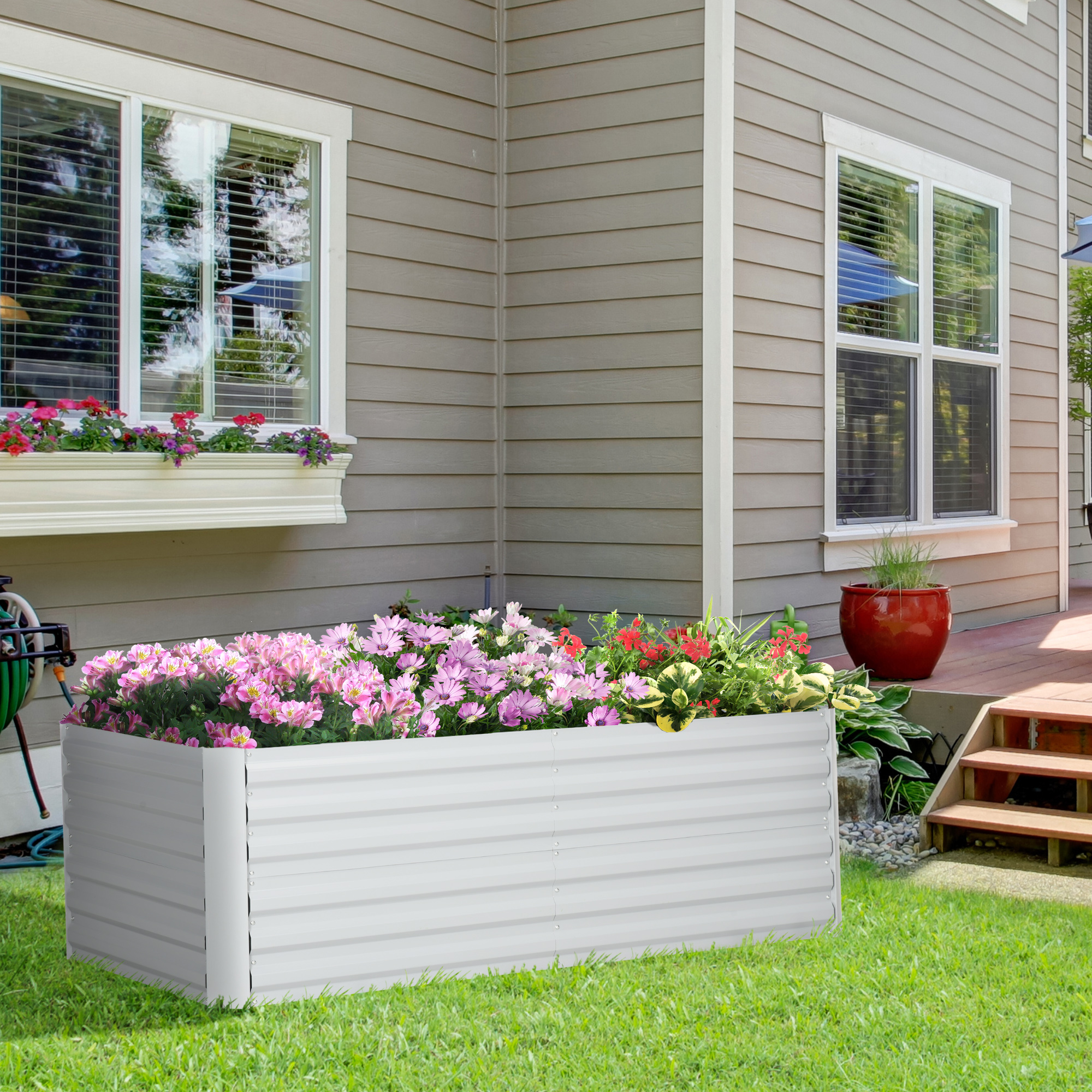 Outsunny 71x35x23 Galvanized Raised Garden Bed Steel Planter Box Outdoor Vegetables Flowers Herbs Reinforced Rods Light Grey Aosom Canada