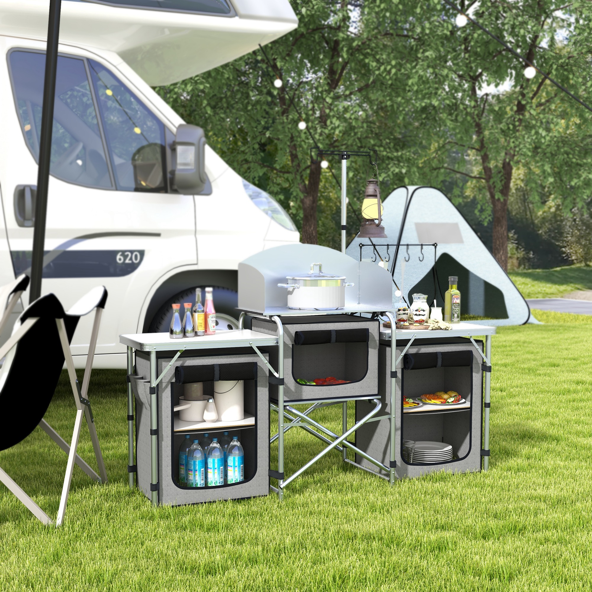 Outsunny Aluminum Camping Kitchen, Portable Folding Camping Table