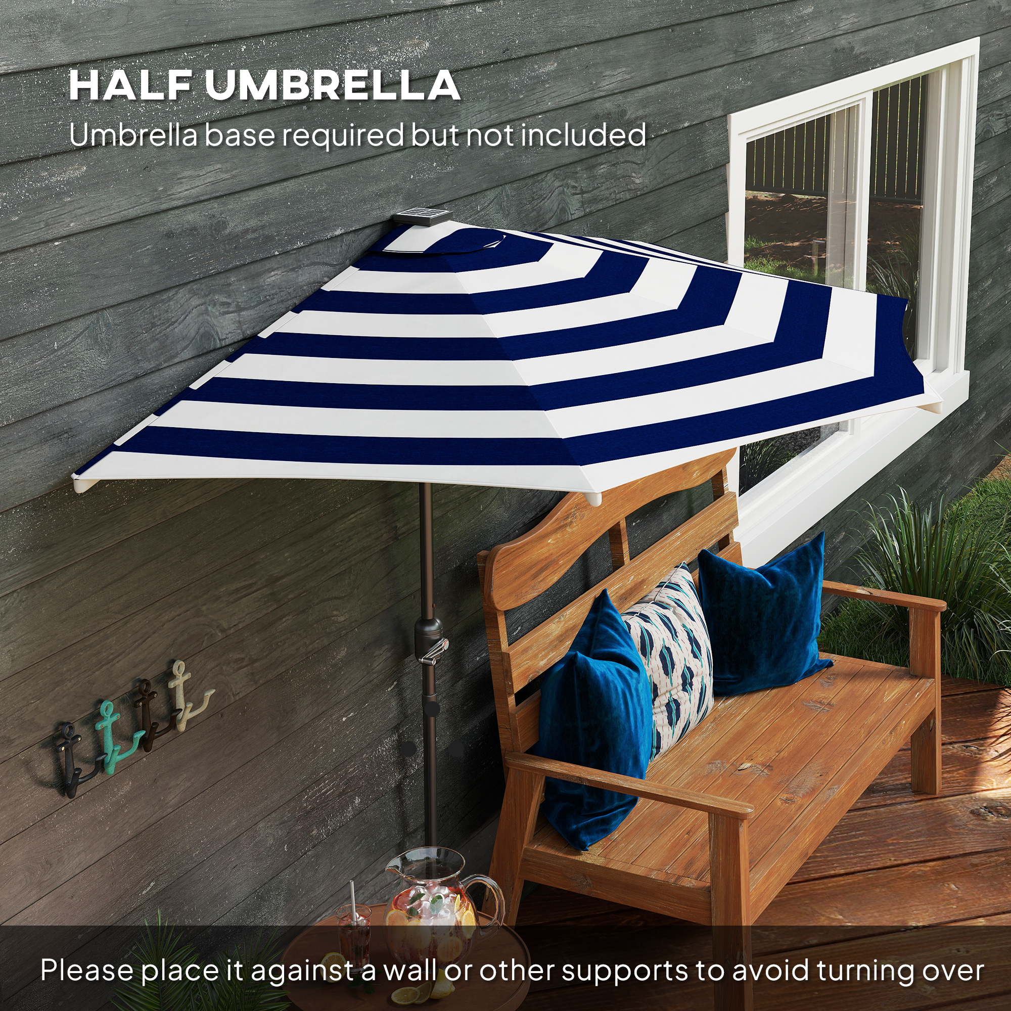blue half patio umbrella Amazon.com : FLAME&SHADE 9 ft Solar with Tilt, Navy terrace and other use scenes.Help you create a more beautiful and comfortable outdoor area. Soomer 9-Ft Half Umbrella with