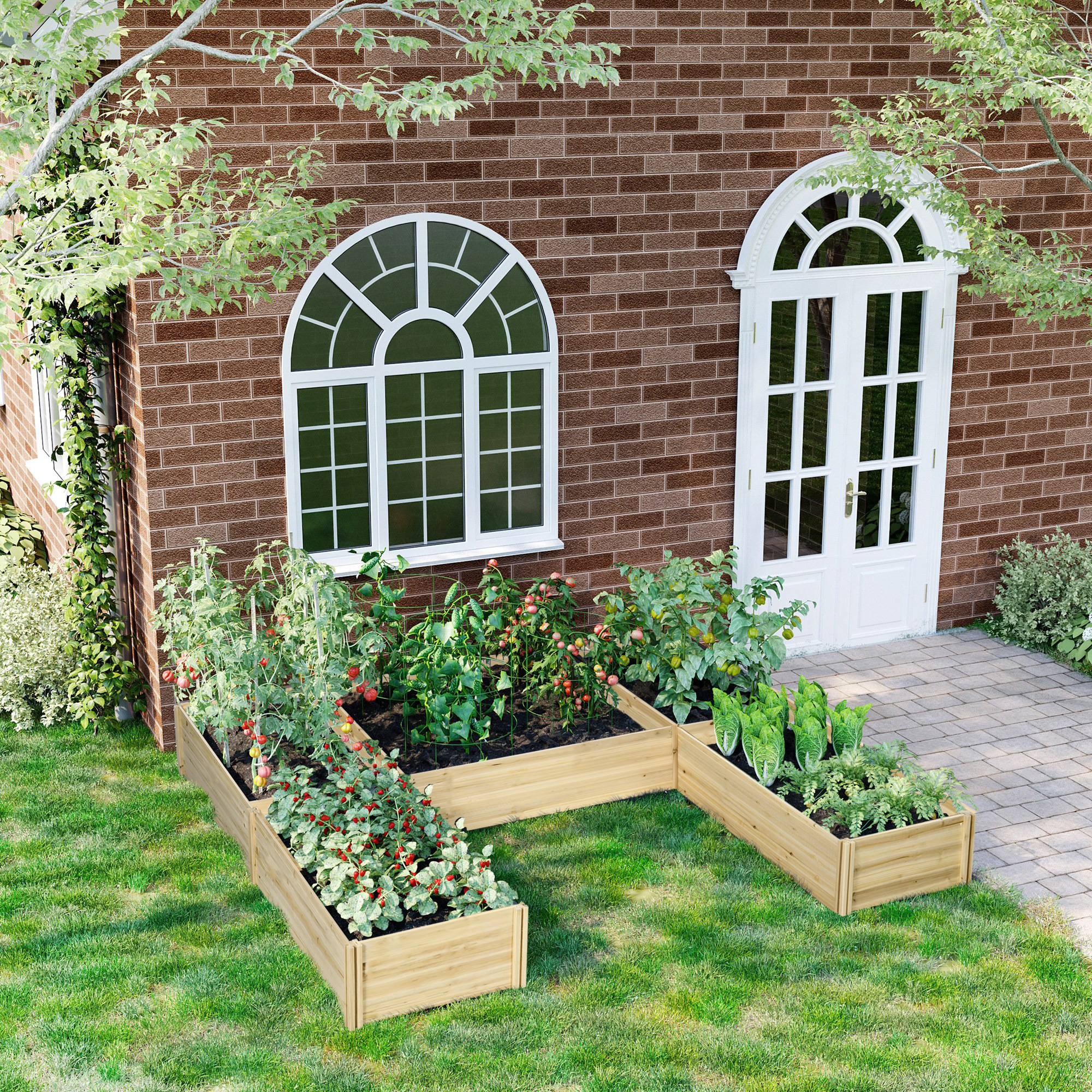 Outsunny DIY 5-box Garden Planter with Open Bottom for Outdoor Plants, Vegetables, Flowers, Herbs, Natural Wood Aosom Canada