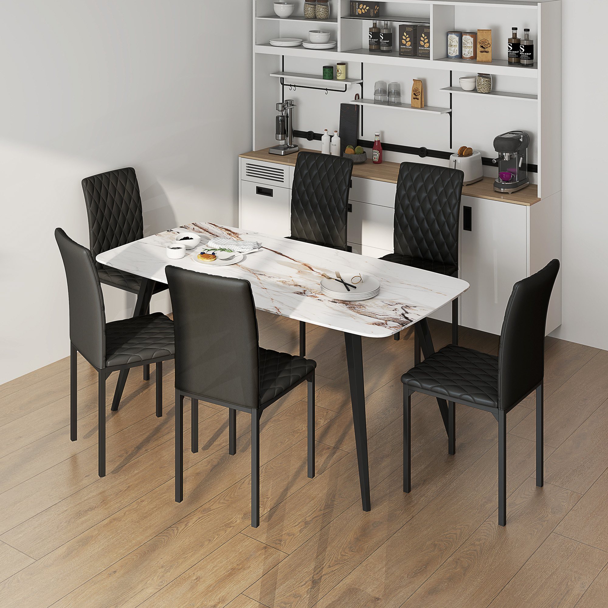 HOMCOM Set of 6 Modern Dining Chairs, Tufted High Back Side Chairs with Upholstered Seat, Steel Legs for Living Room, Black Aosom Canada