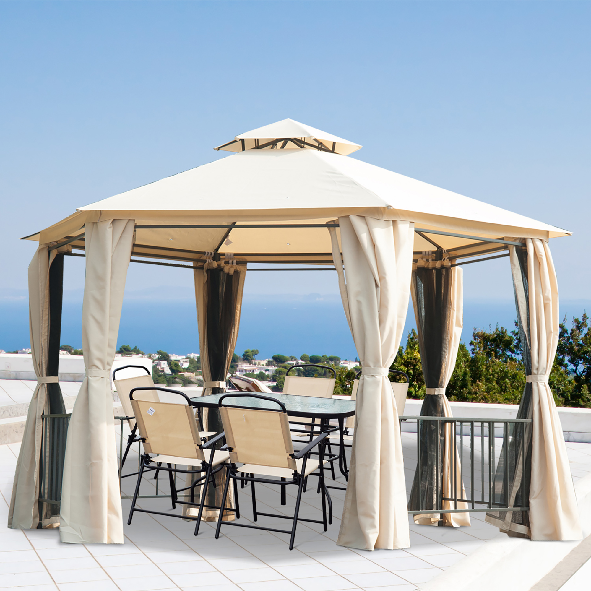 Outsunny 13' x 13' Party Tent, 2 Tier Outdoor Hexagon Patio