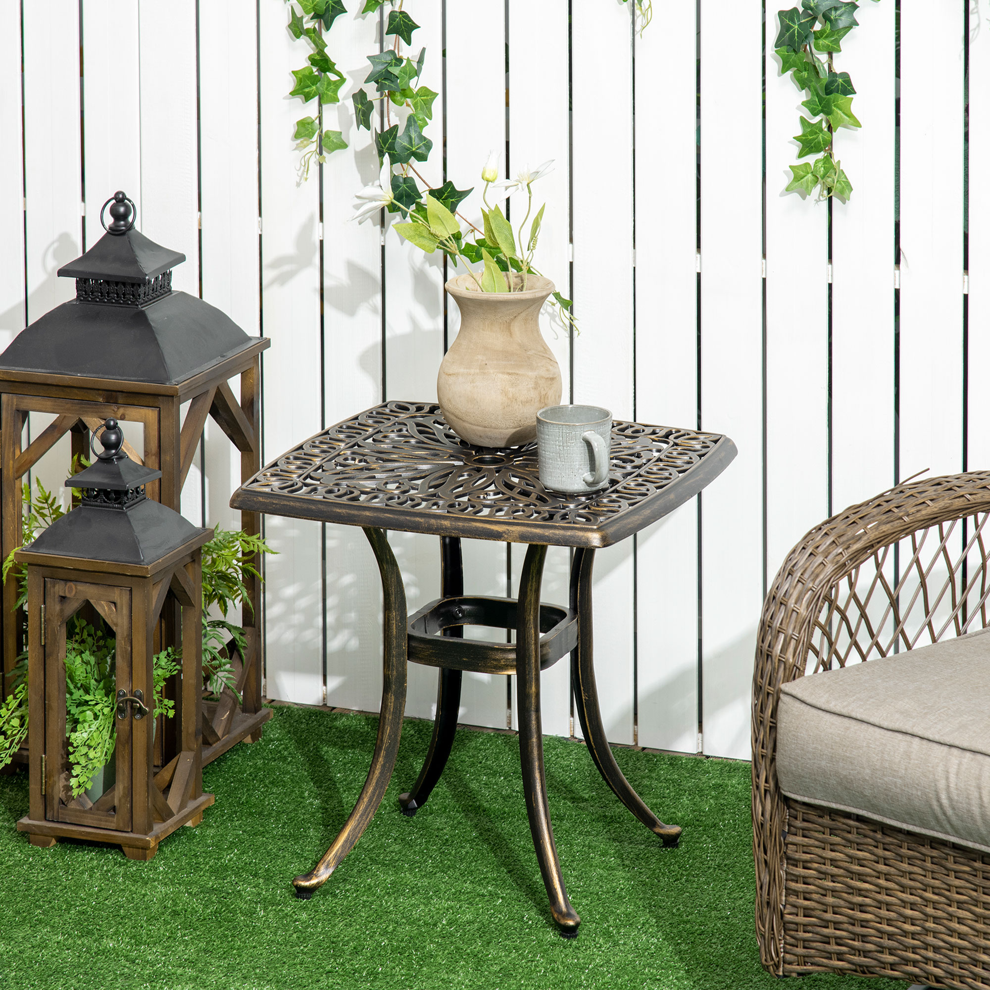 美品　ウノア unoa 【Rainy Garden】Pique design Outsunny Aluminium Outdoor Side Table with Umbrella Hole, 21