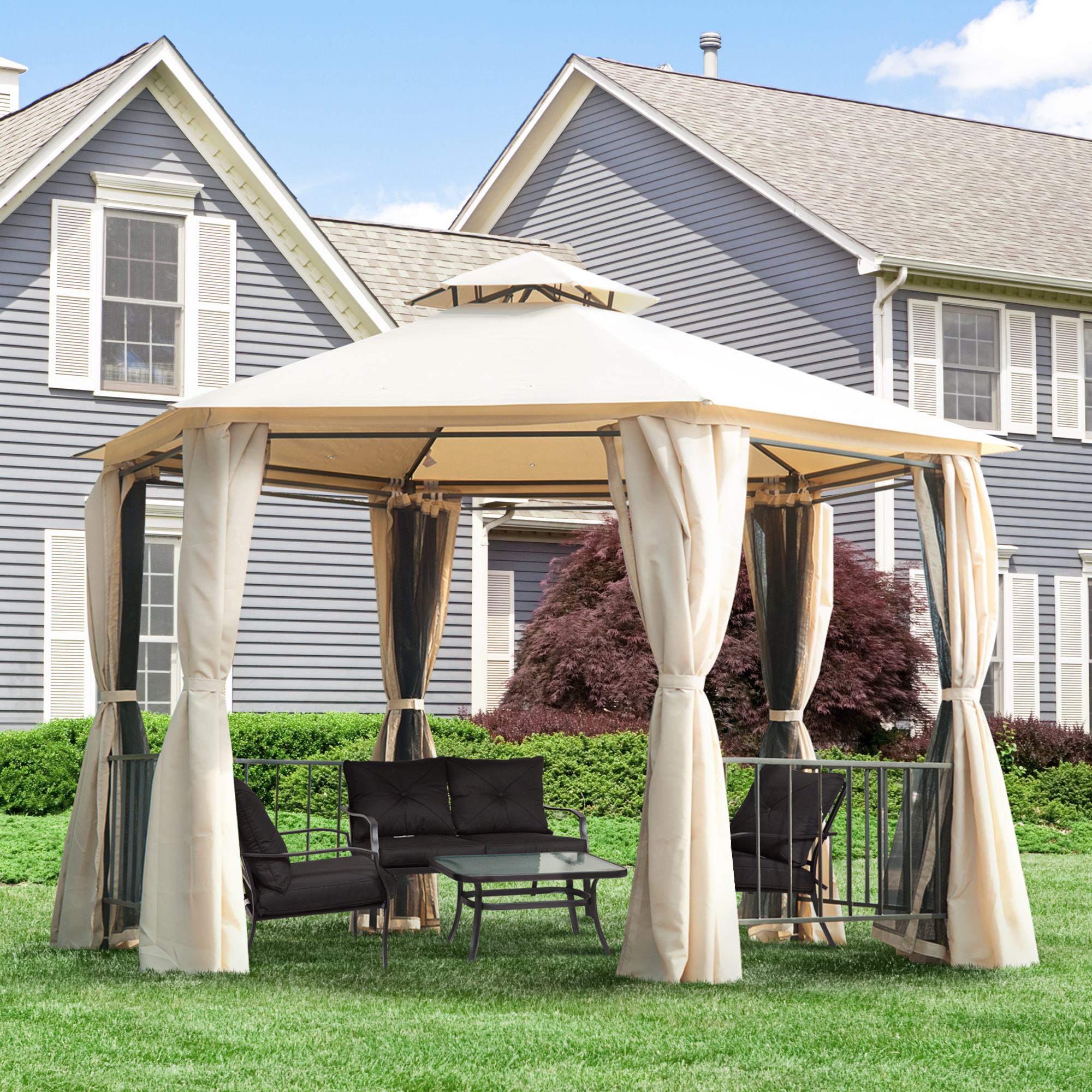 Outsunny 13' x 13' Party Tent, 2 Tier Outdoor Hexagon Patio