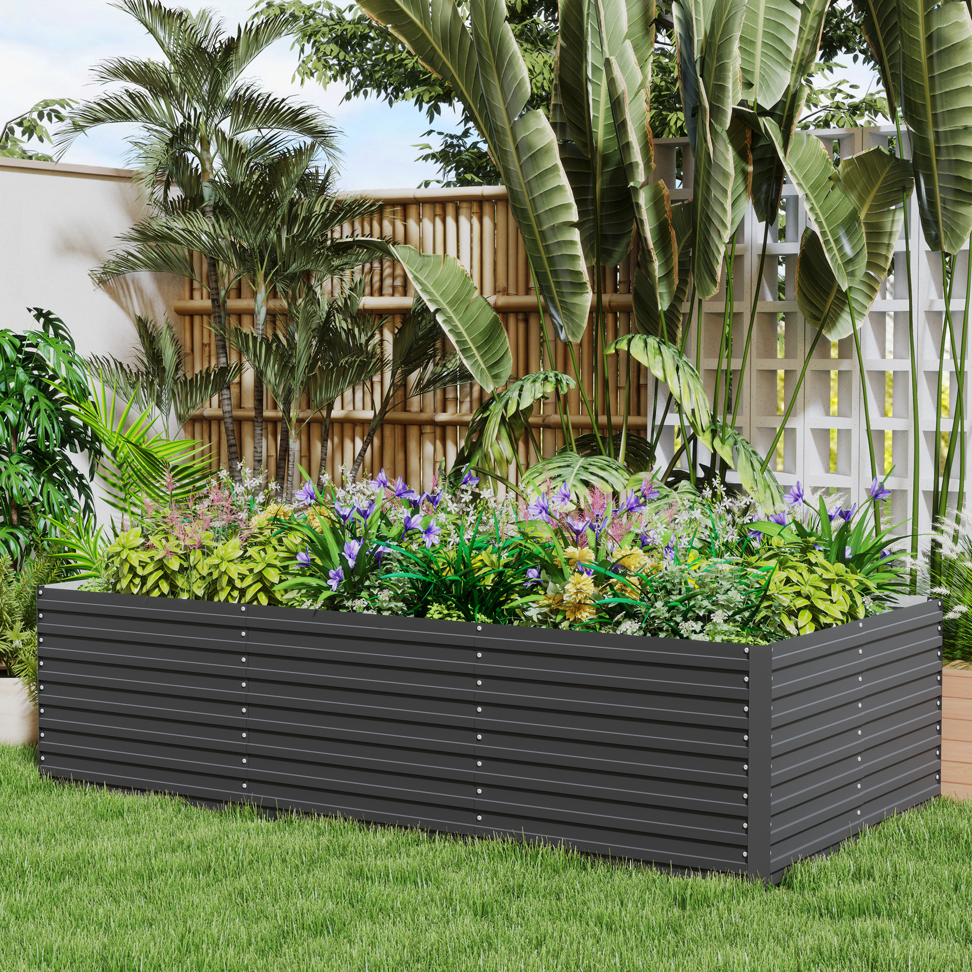 Outsunny 8' x 4' x 2' Raised Garden Bed, Galvanized Planter Box