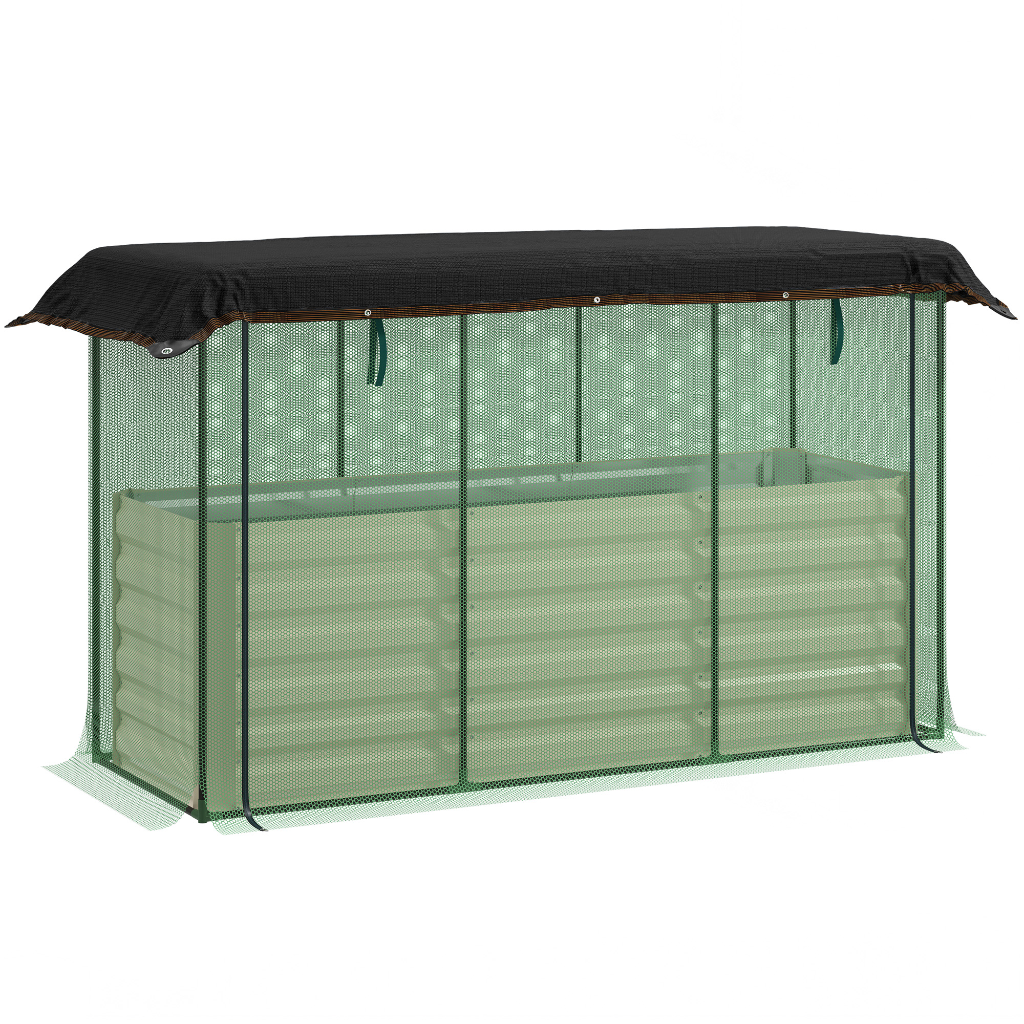 Outsunny Galvanized Steel Planter Box with Crop Cage and Shade Cloth, Raised Garden Bed for Flowers, Veggies and Herbs, Beige