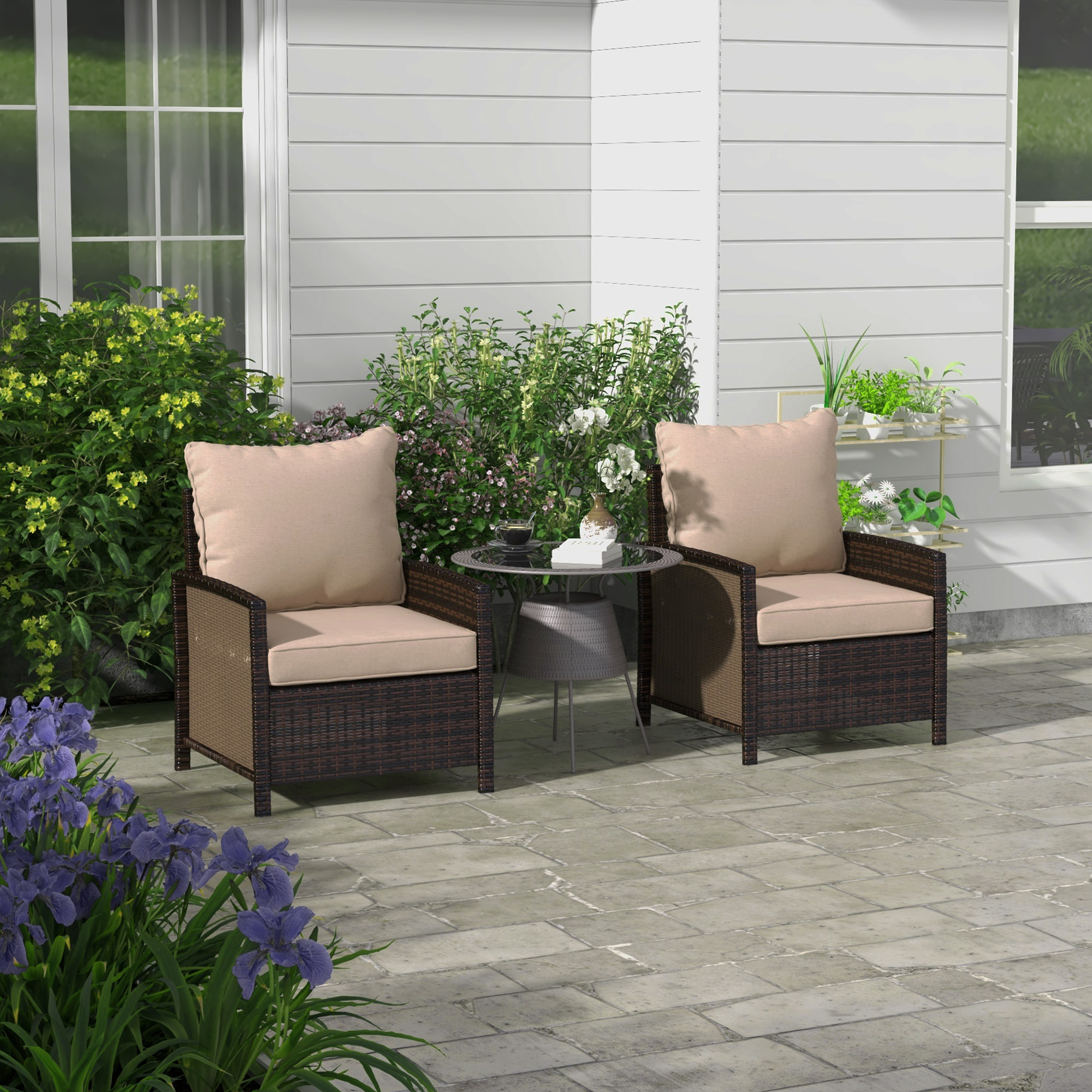 Outsunny Set of 4 Garden Chair Cushions, Outdoor Seat Pads