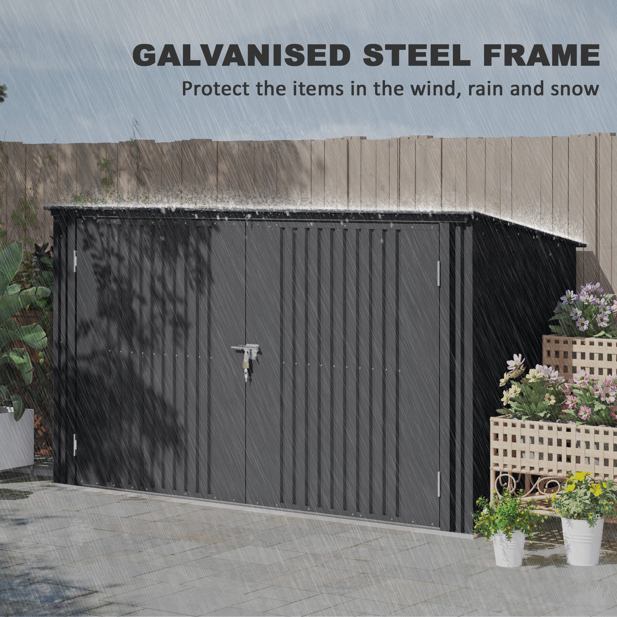 Outsunny 7.6 x 3.4ft Outdoor Storage Shed, Triple Garbage Bin Shed
