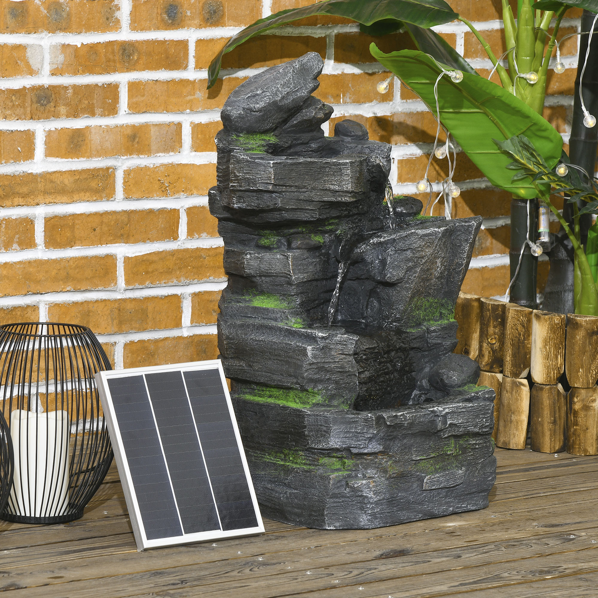 Outsunny Garden Water Feature with LED Lights and Pump, 4 Tier Cascading Water Fountain for Outdoor Aosom Canada