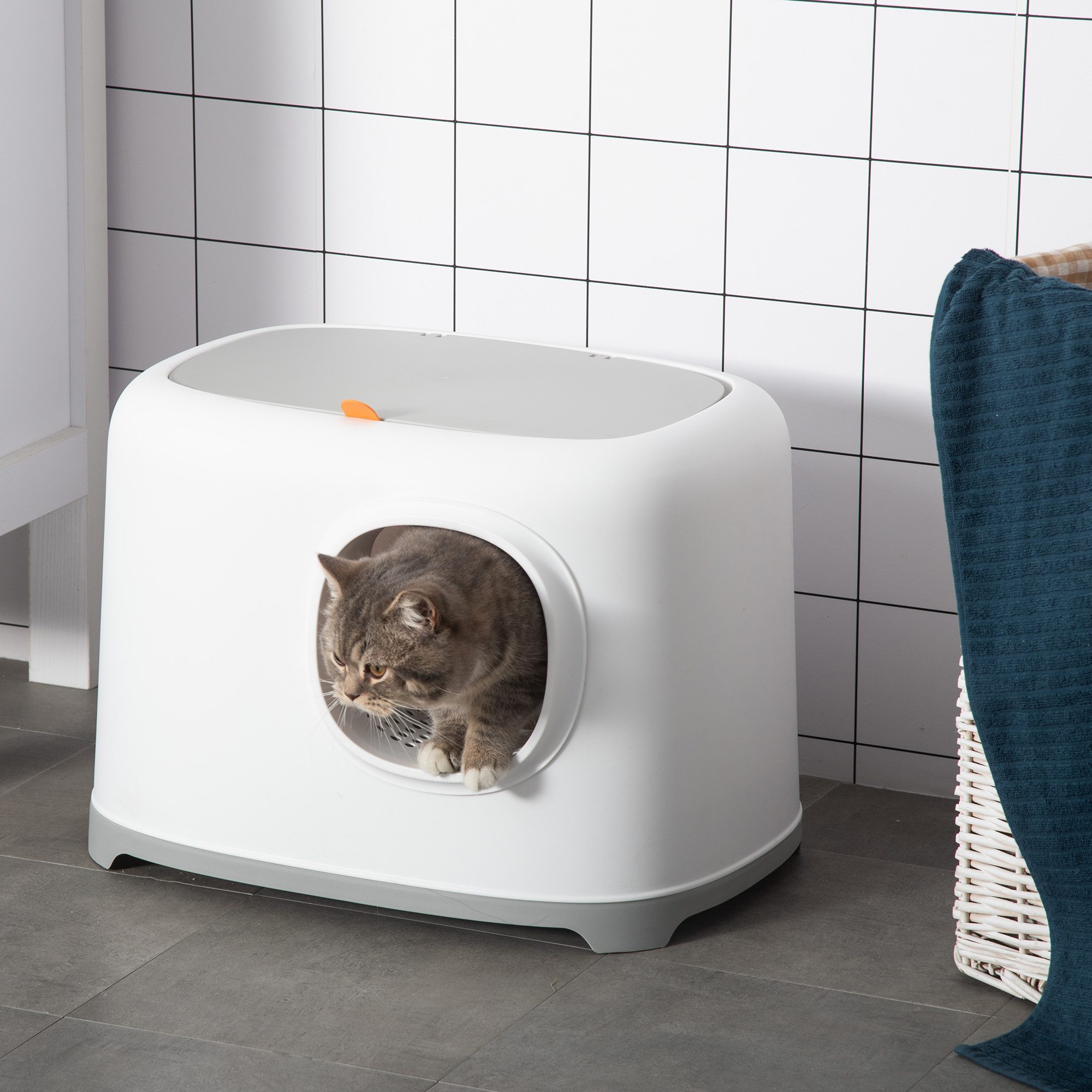 PawHut Cat Litter Box with Anti-Sand Tunnel, Scoop, Open Top, Odor Control & Easy to Clean, White Aosom Canada
