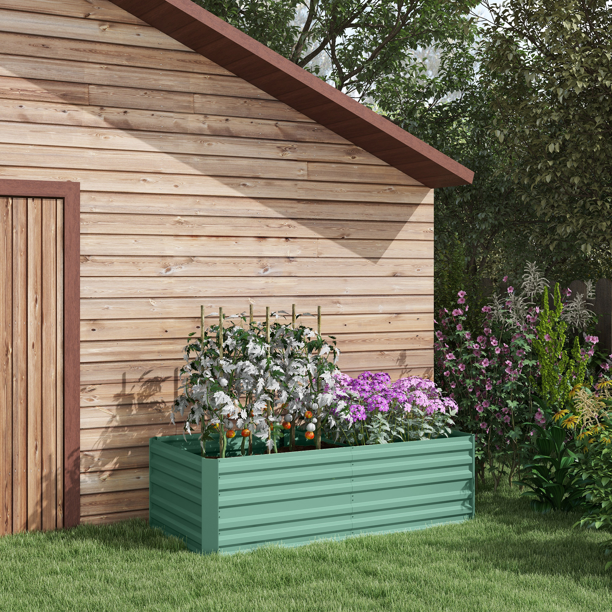 Outsunny Galvanized Raised Garden Bed, Steel Outdoor Planters with Reinforced Rods, 71" x 35" x 23", Light Green Aosom Canada