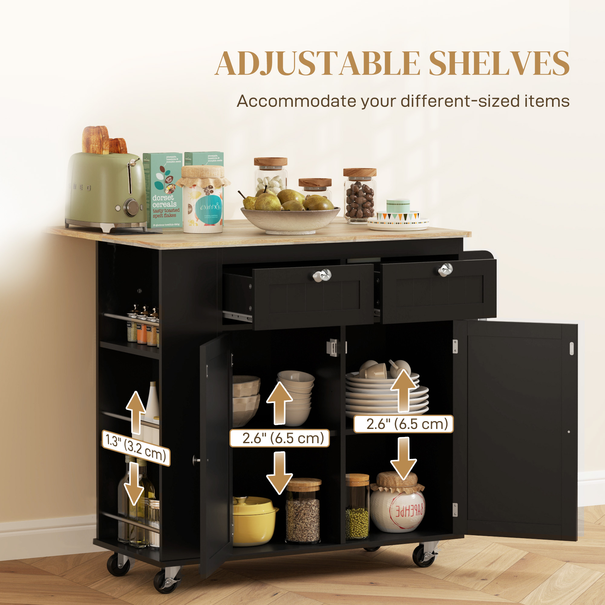 HOMCOM Kitchen Island with Power Outlet and Drop Leaf, Rolling Kitchen ...