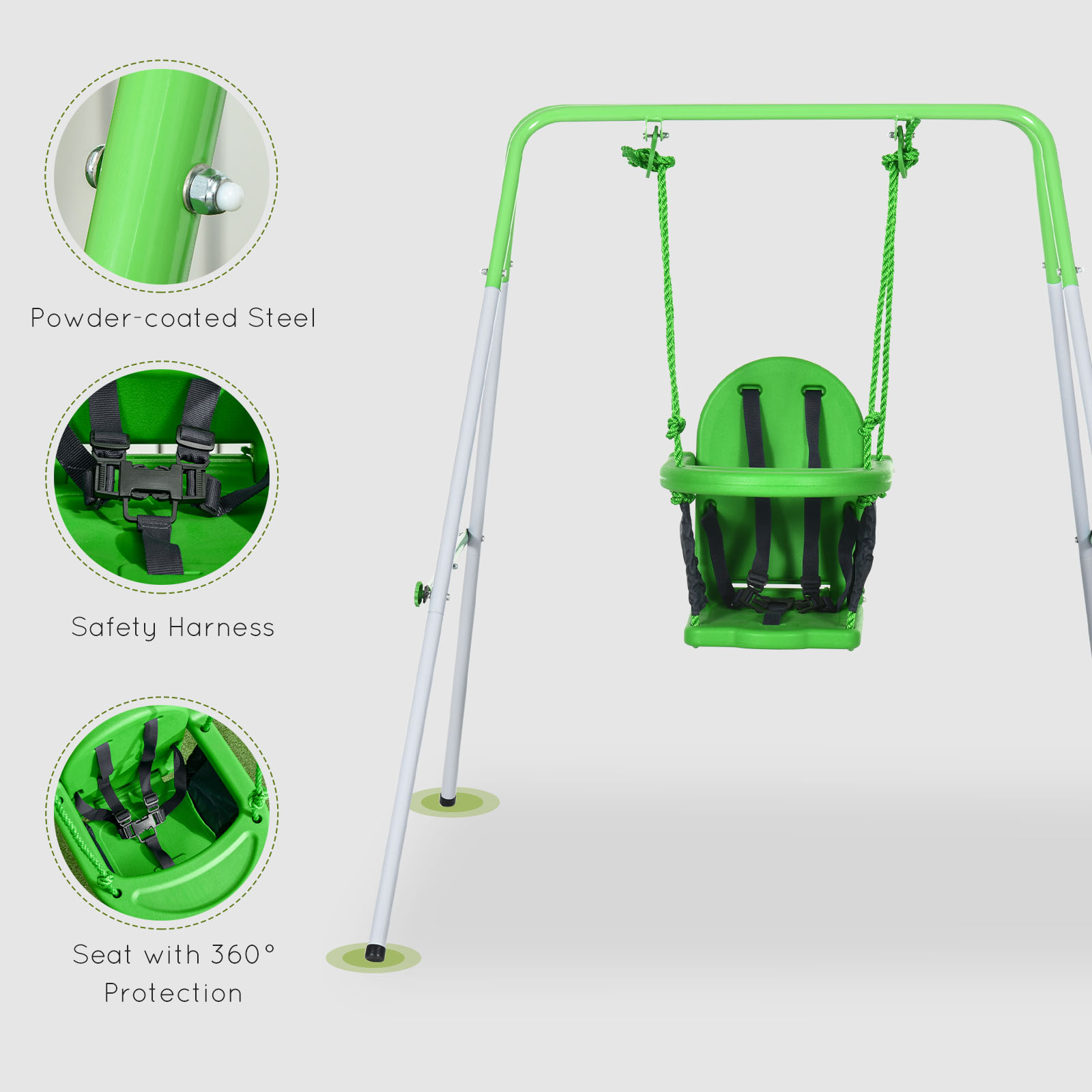 Outsunny Toddler Swing Set with Metal Stand, Safety Seat Belt for Kids Aged 6-36 Months, Backyard Indoor & Outdoor Use, Green