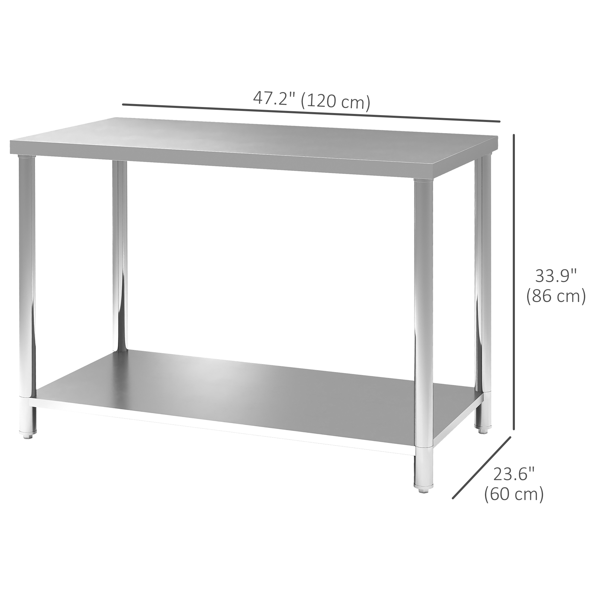 HOMCOM Stainless Steel Heavy Duty Workbench Table with Shelf, 24"x47"x34"