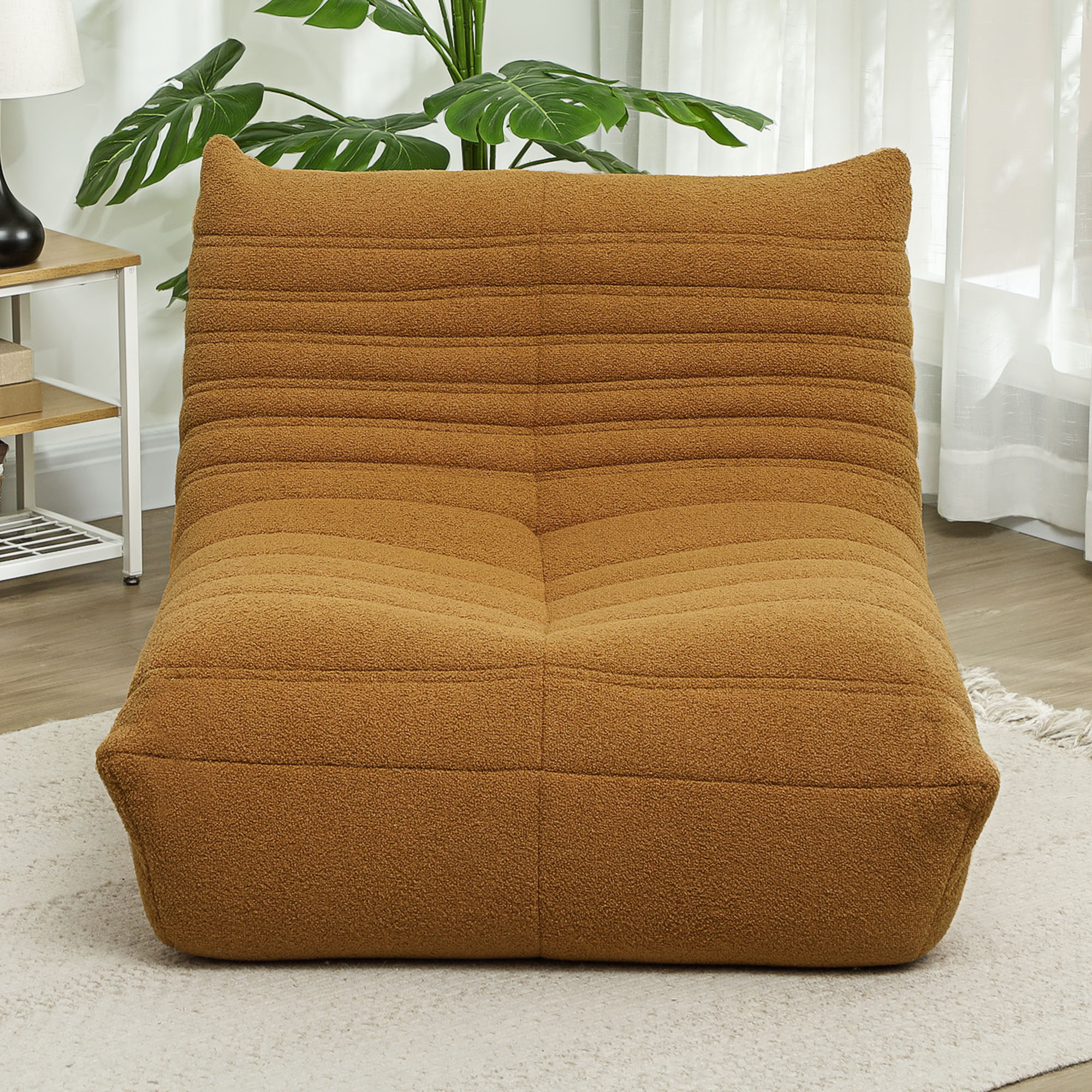 HOMCOM Floor Chair with Back Support, Teddy Fleece Sofa Chair with Channel Tufting, Meditation Chair for Bedroom, Brown 5