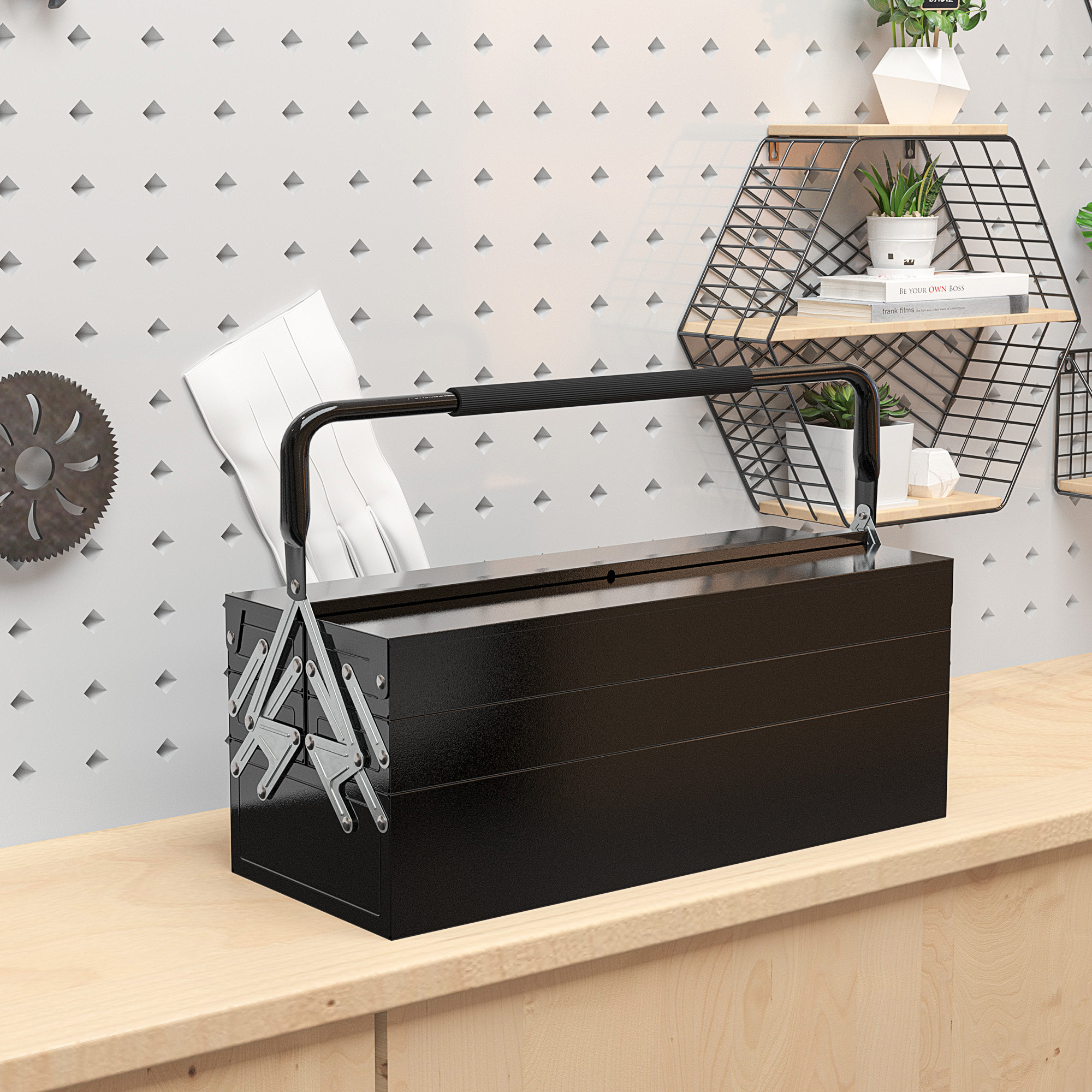 DURHAND 22" inches Metal Tool Box, Portable 5-Tray Cantilever Steel Tool Chest Cabinet, Black | Aosom Canada